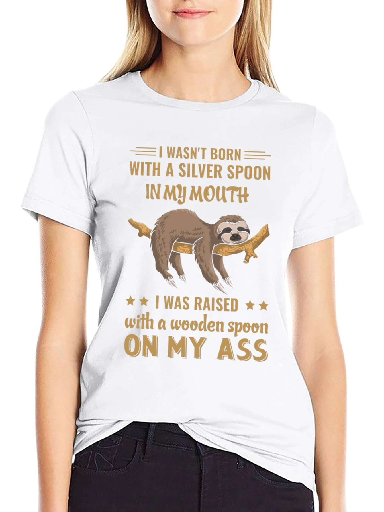 Black Funny Sloth T-Shirt - Wooden Spoon On My Ass view 9