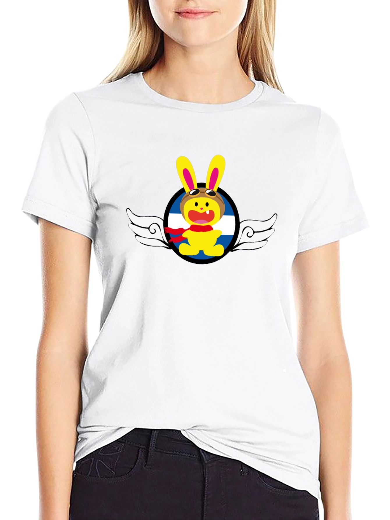 Black Cartoon Aviator Rabbit Graphic T-Shirt view 9