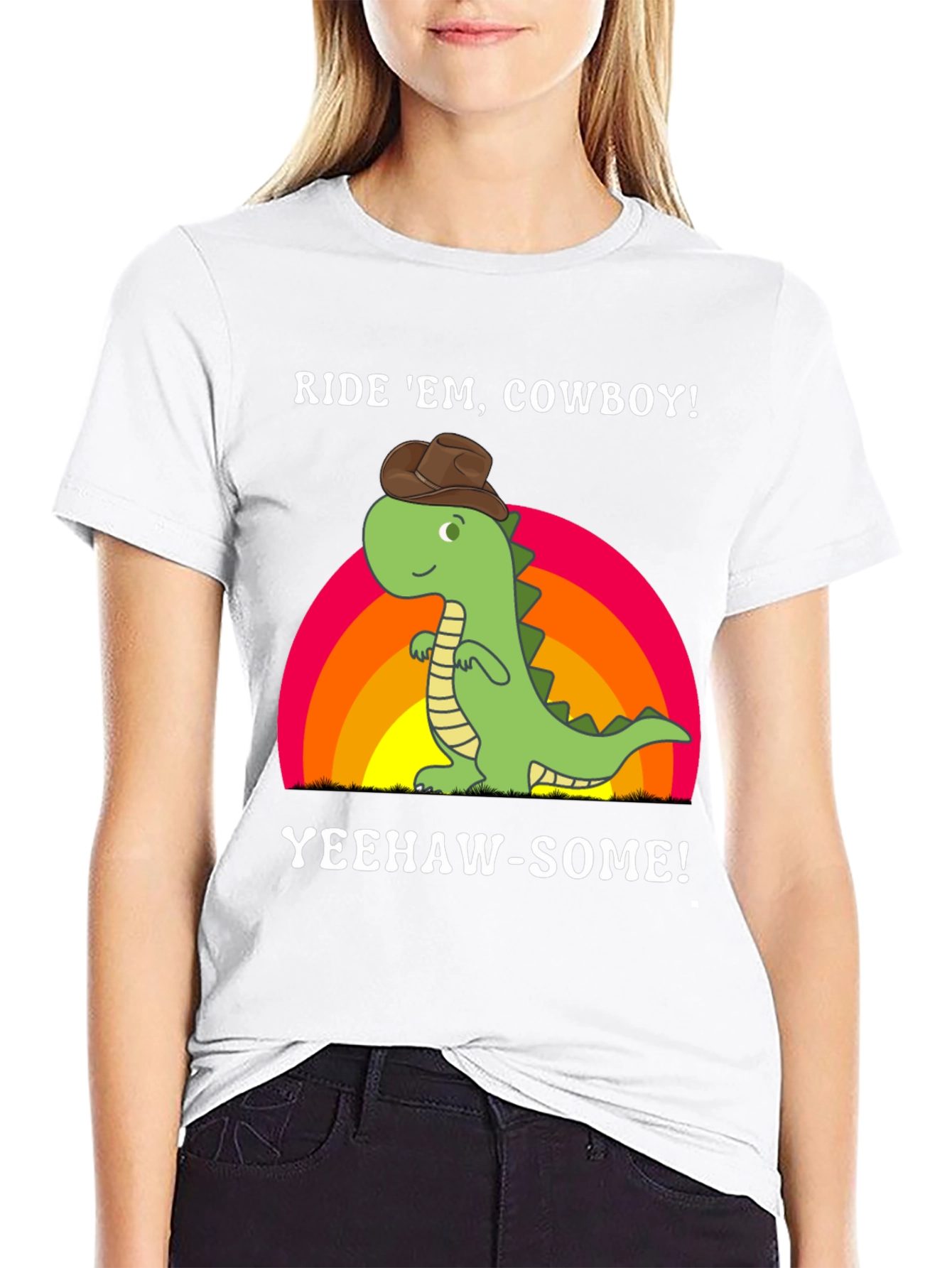Black Ride 'Em Cowboy Dinosaur T-Shirt view 9
