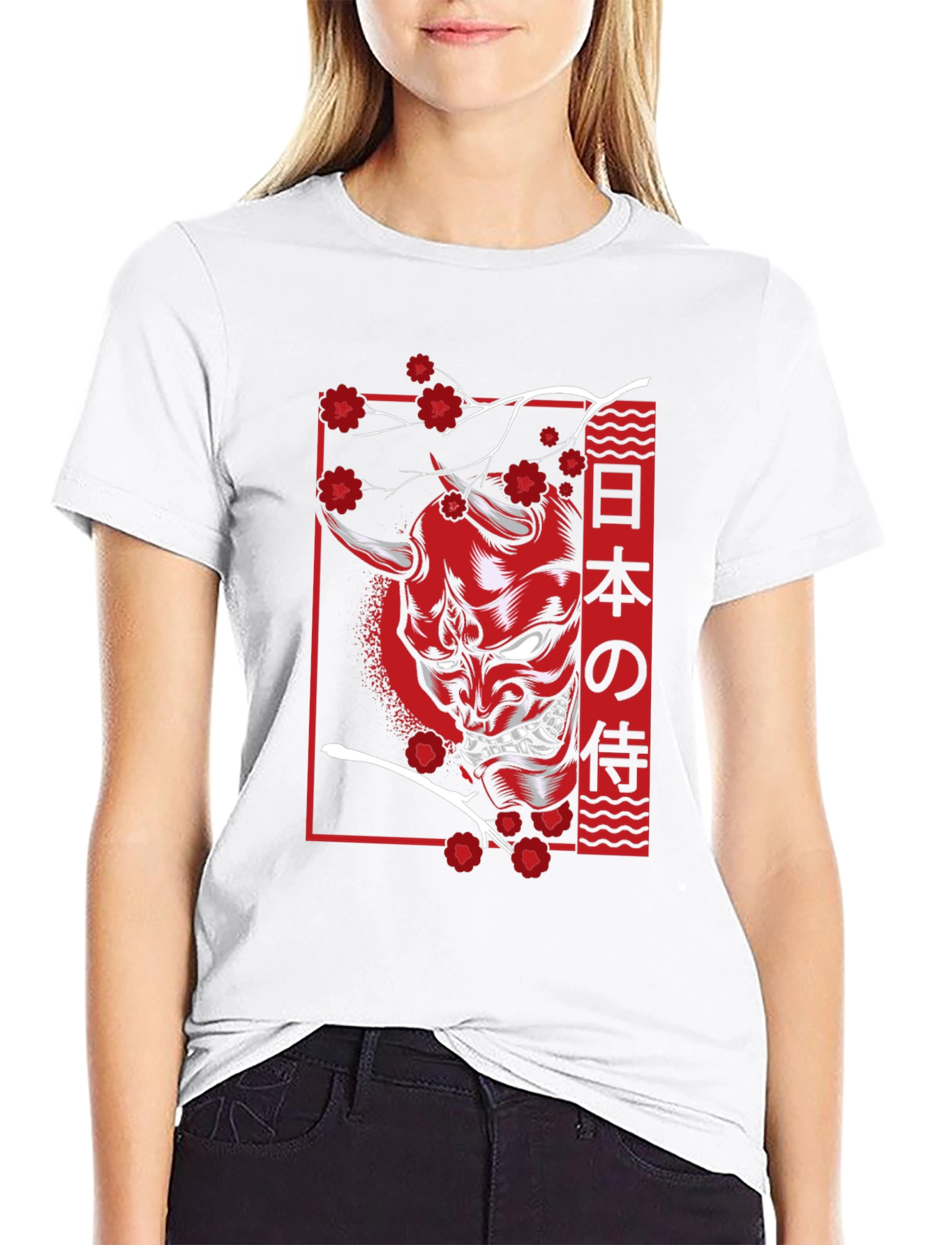 Black Japanese Oni Mask T-Shirt - Samurai Demon view 9
