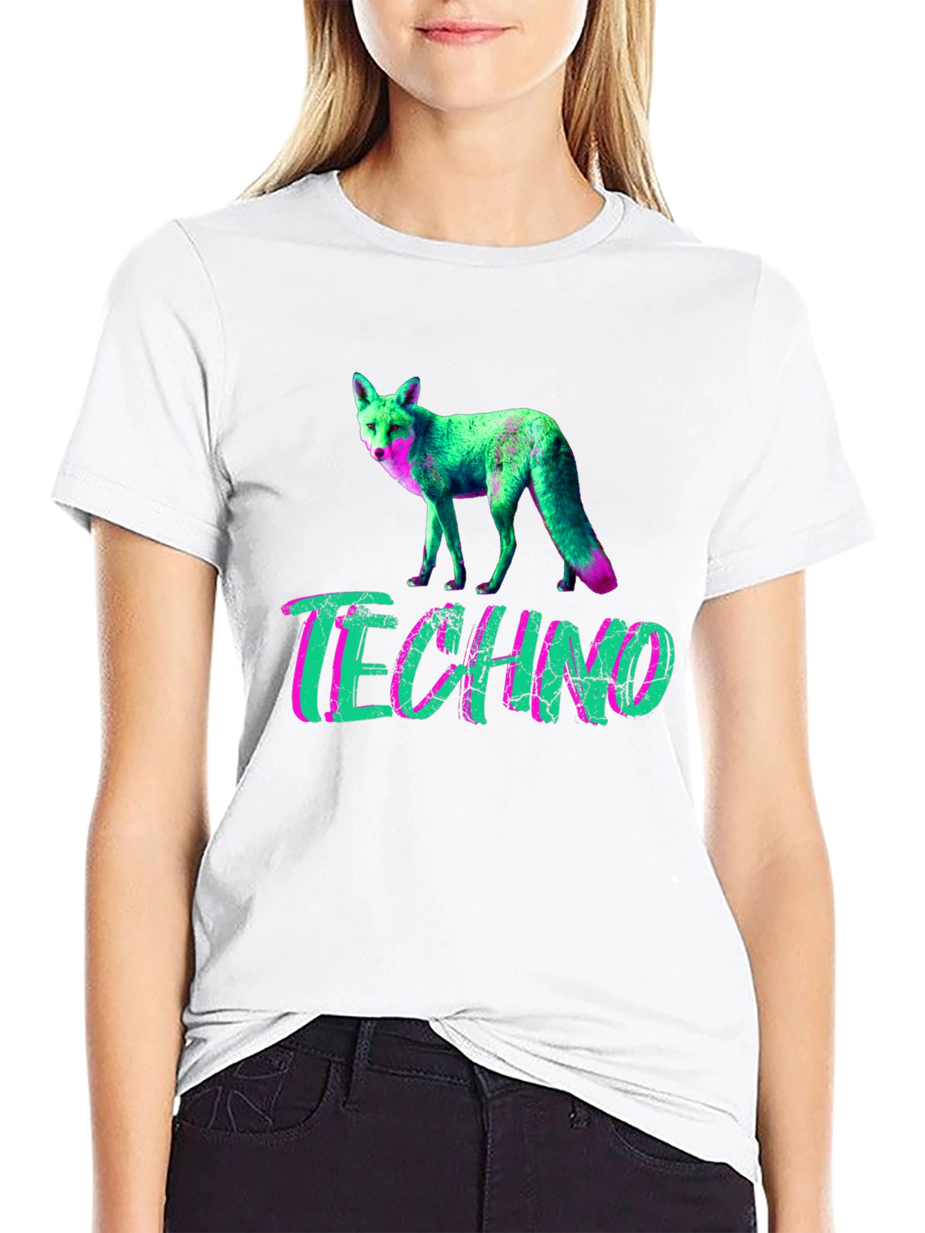 Black Techno Fox Graphic T-Shirt - Neon Style view 9