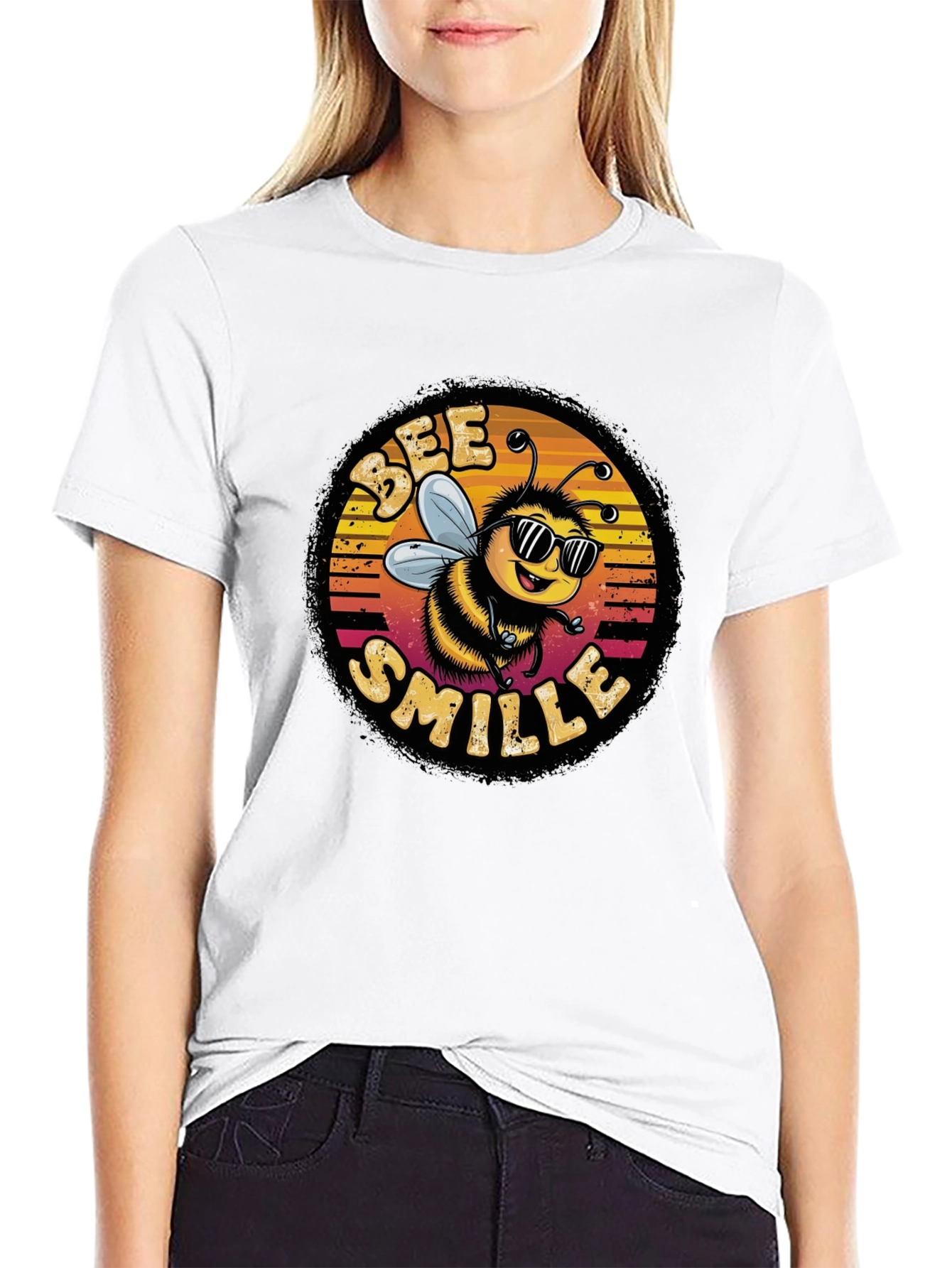 Black Bee Smile Graphic T-Shirt - Black view 9