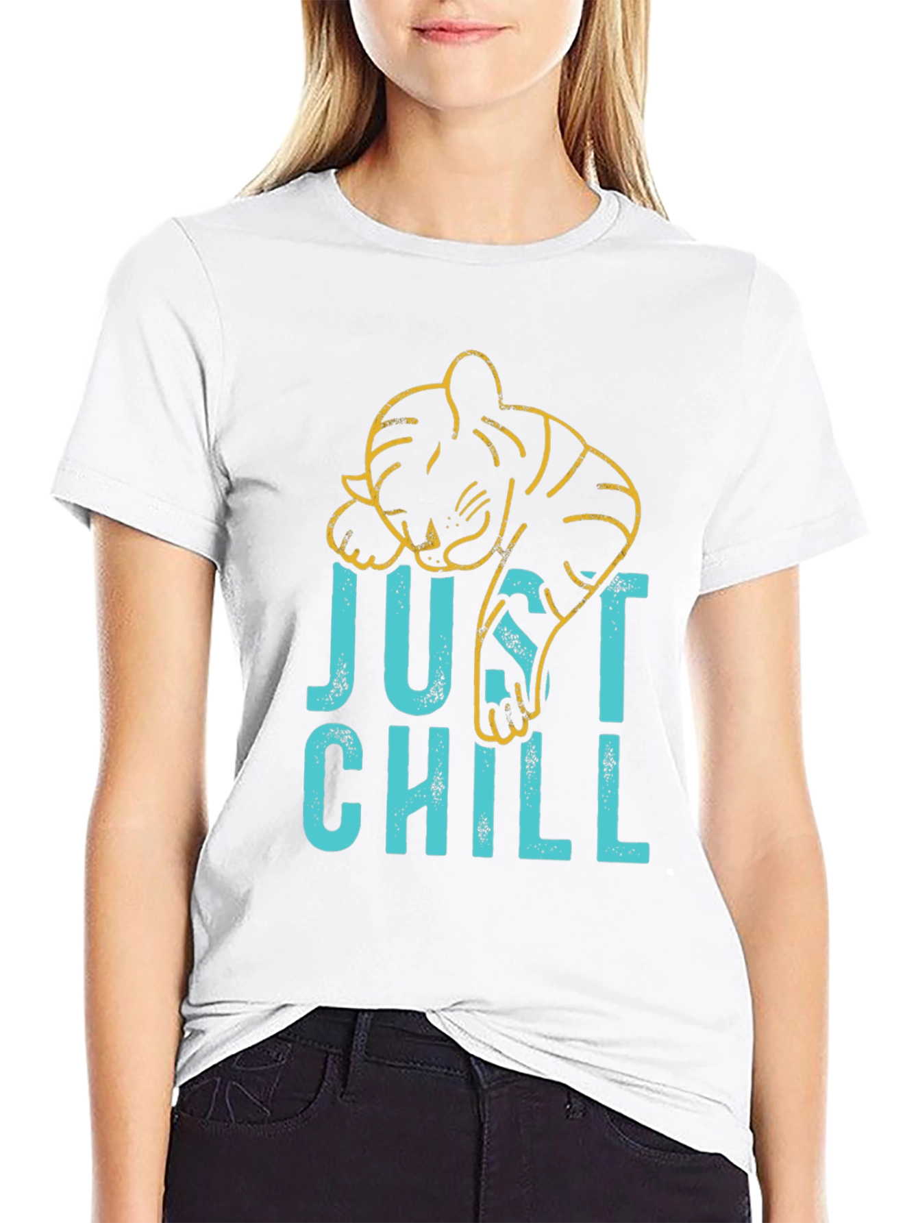 Black Just Chill Graphic Tee - Lazy Tiger Design view 9