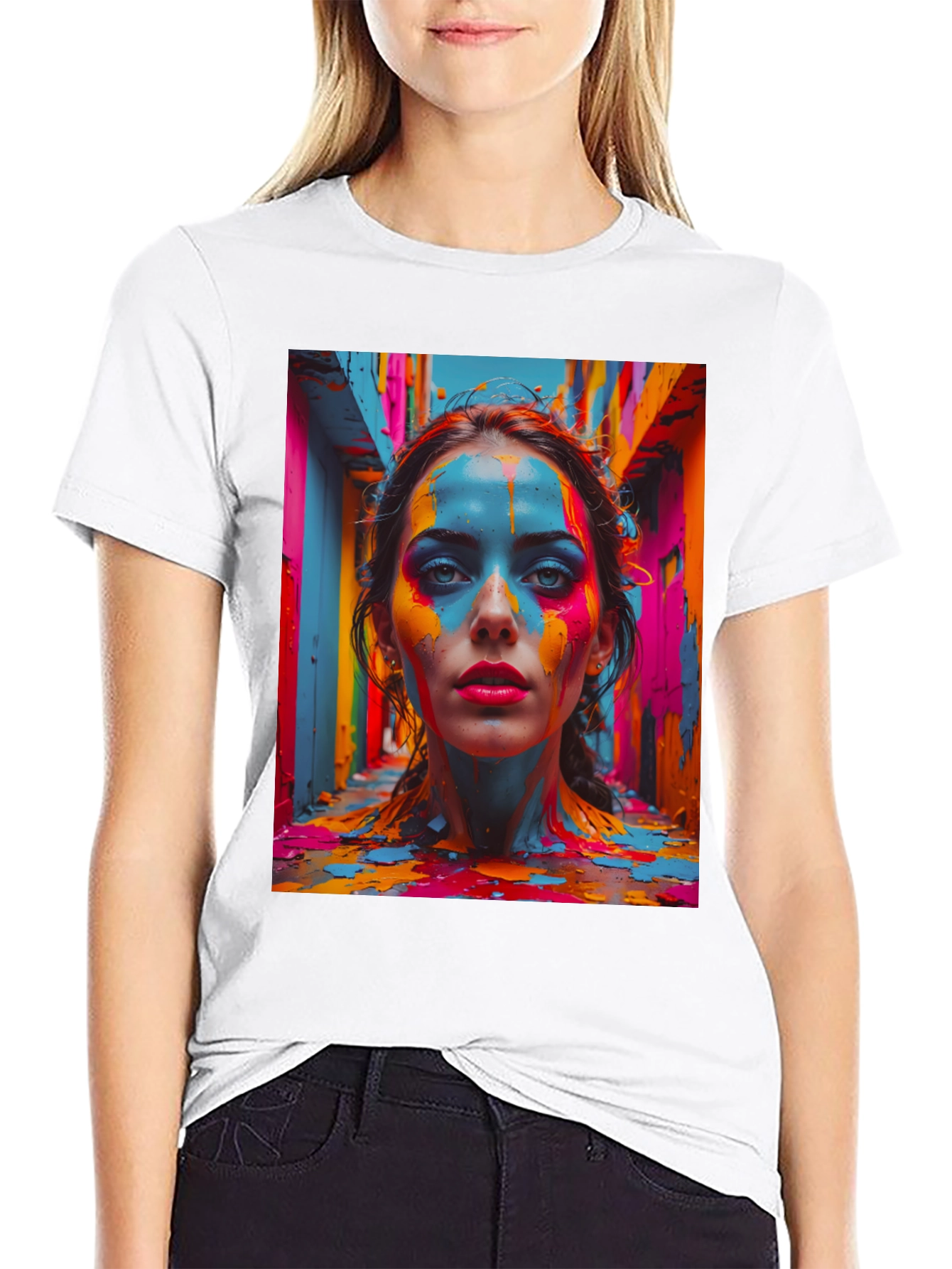 Black Colorful Paint Woman Graphic Tee view 9