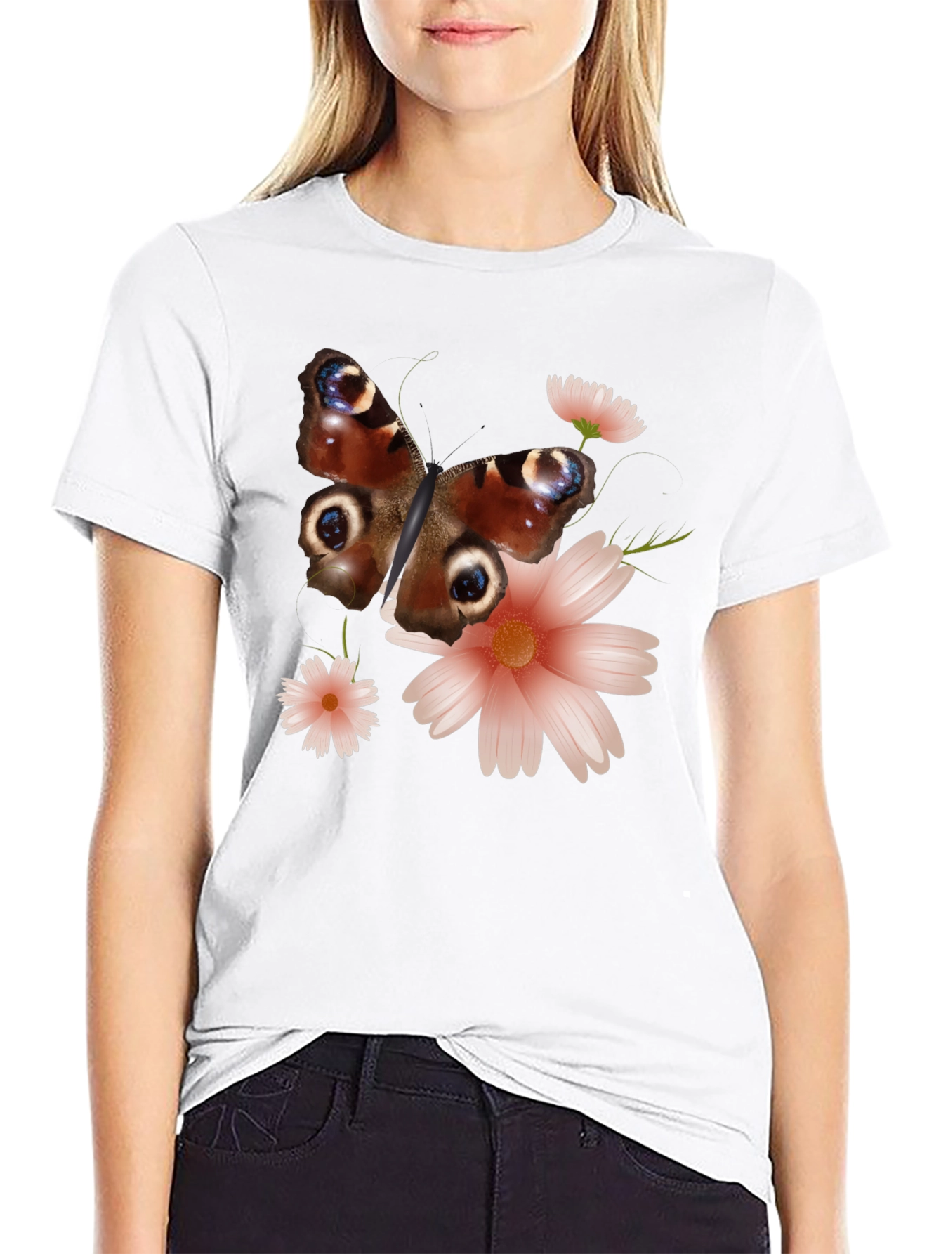 Black Butterfly & Floral Graphic Tee view 9