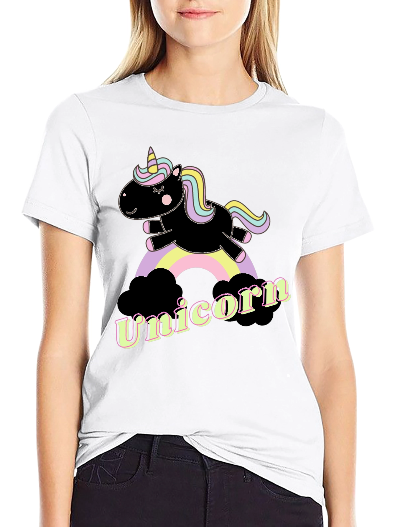Black Unicorn Rainbow Graphic T-Shirt - Fun & Stylish view 9