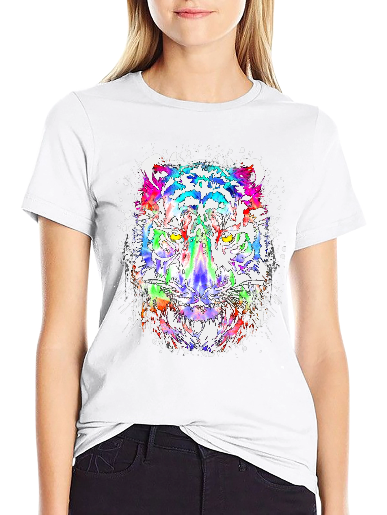 Black Vibrant Tiger Graphic Tee - Cool Colorful Design view 9