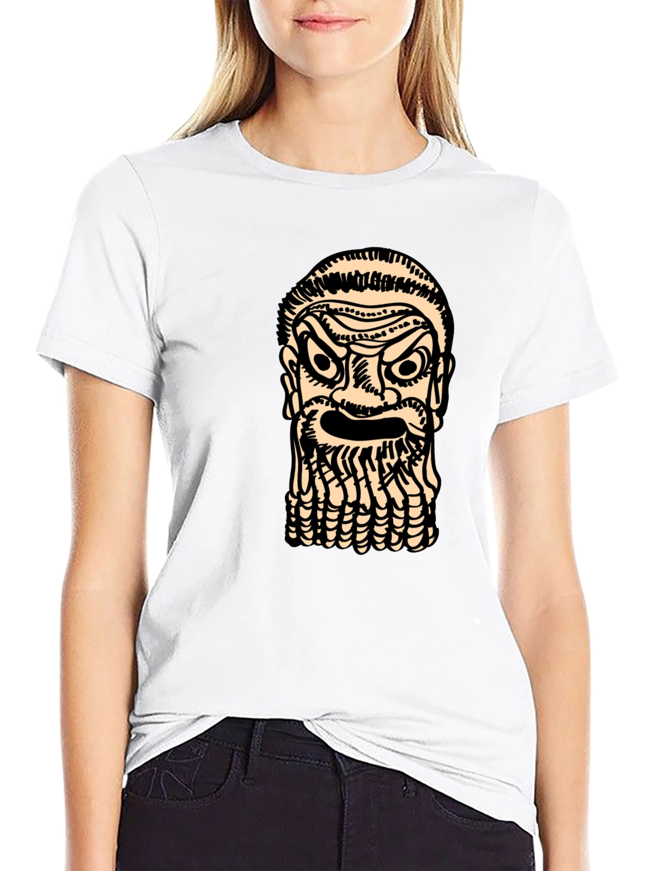 Black Graphic Tee: Ancient Face Black T-Shirt view 9