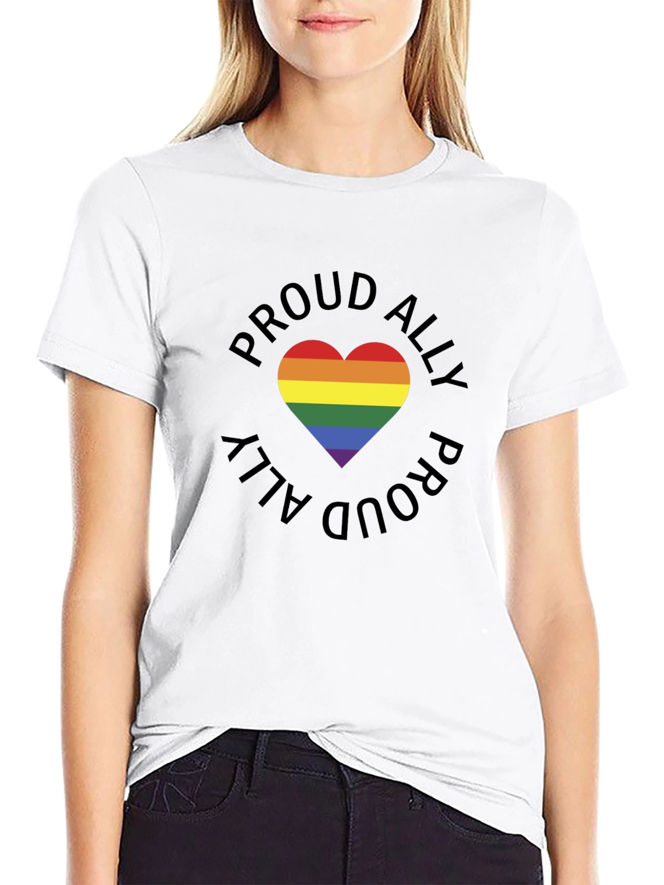 Black Proud Ally Rainbow Heart Graphic Tee - Black view 9
