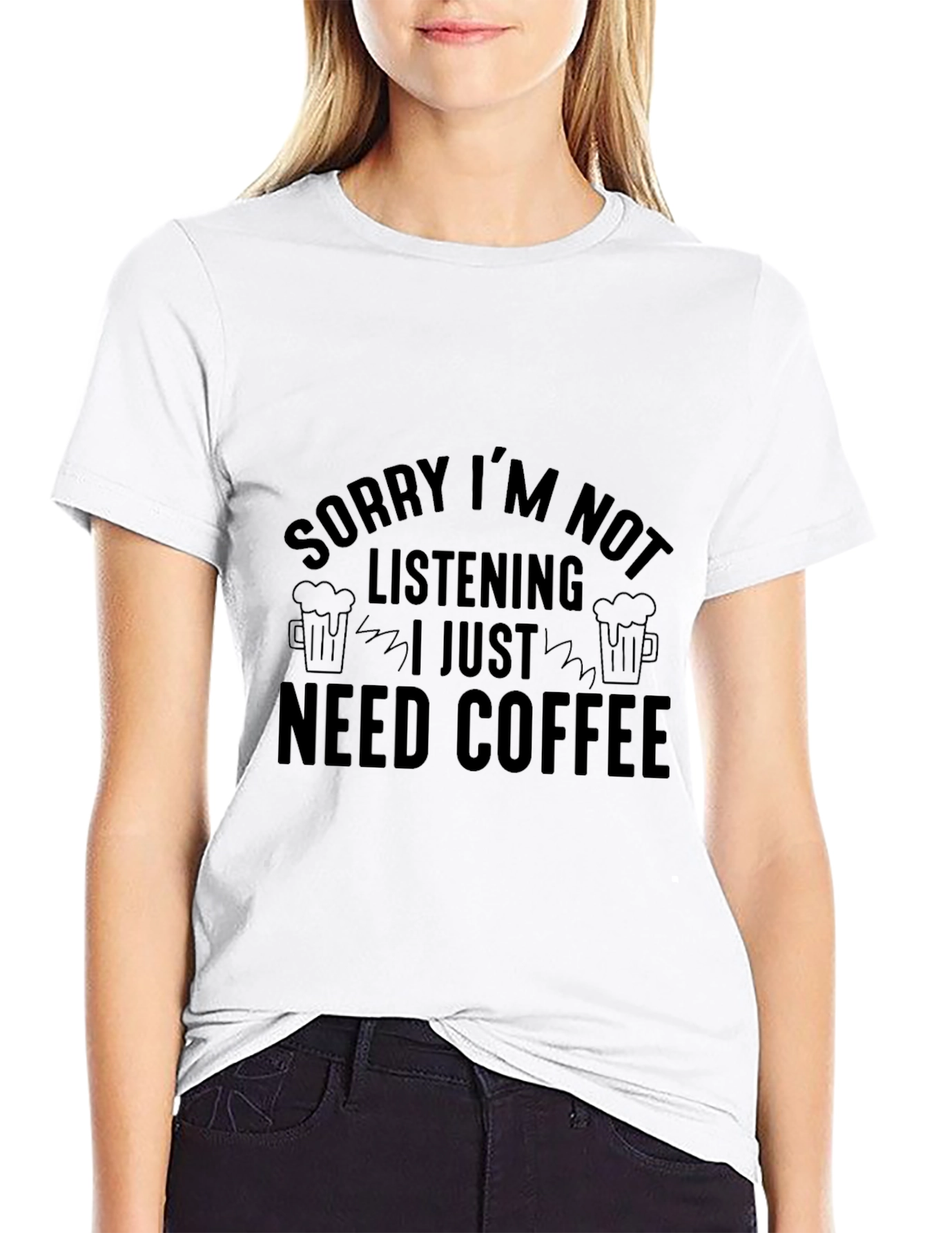 Black Sorry I'm Not Listening, Need Coffee Black T-Shirt view 9