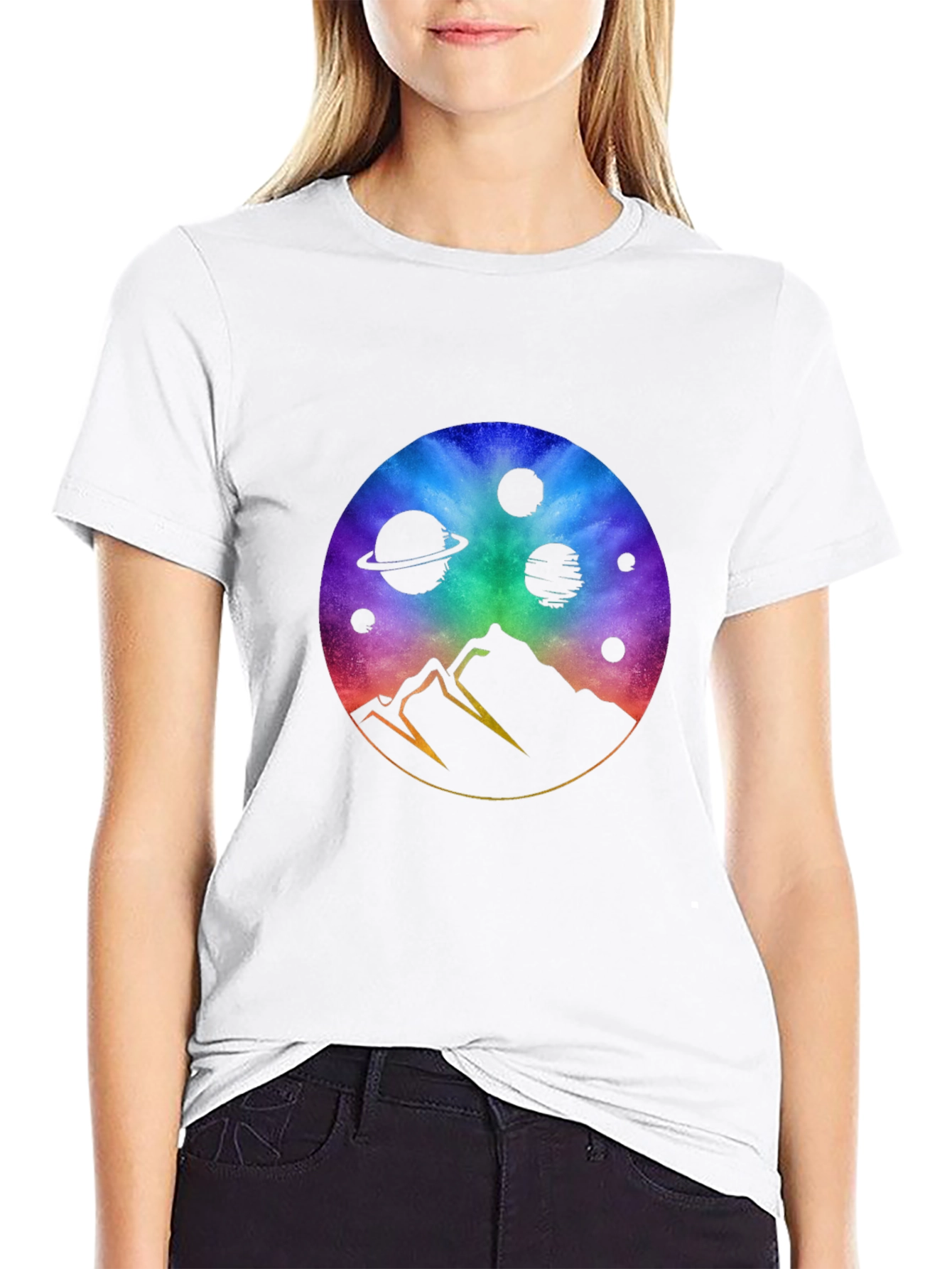 Black Cosmic Mountain Black T-Shirt - Galaxy Design view 9