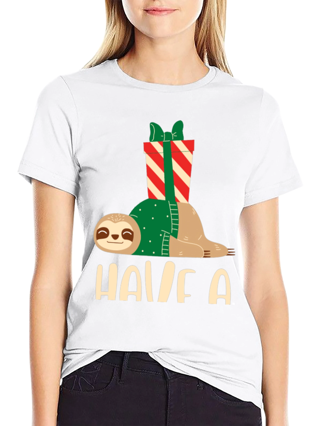 Black Holiday Sloth T-Shirt - Festive Relaxed Fit view 9