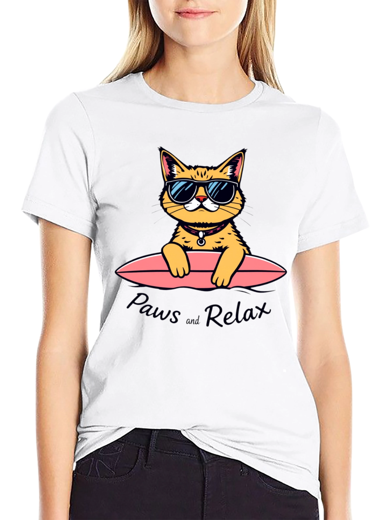 Black Paws and Relax Cat Surfing T-Shirt view 9