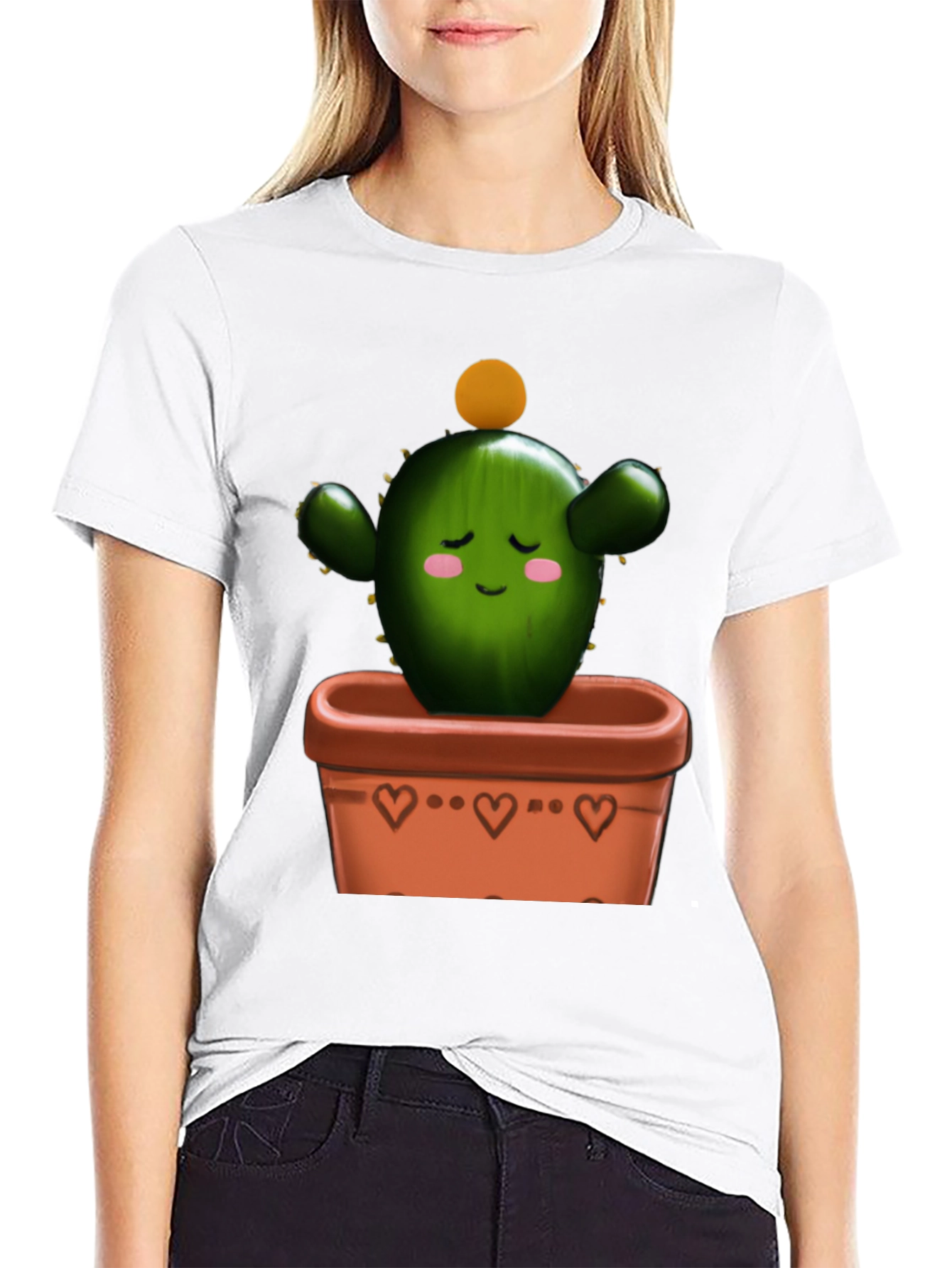 Black Cactus in Pot Graphic Tee - Trendy Design view 9