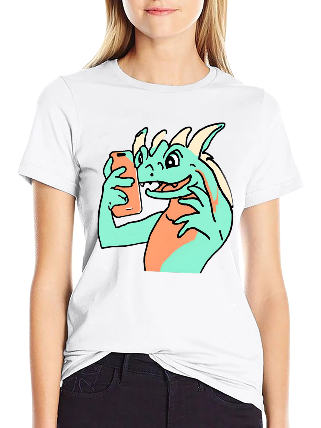 Black Funny Dragon Selfie Black T-Shirt view 9