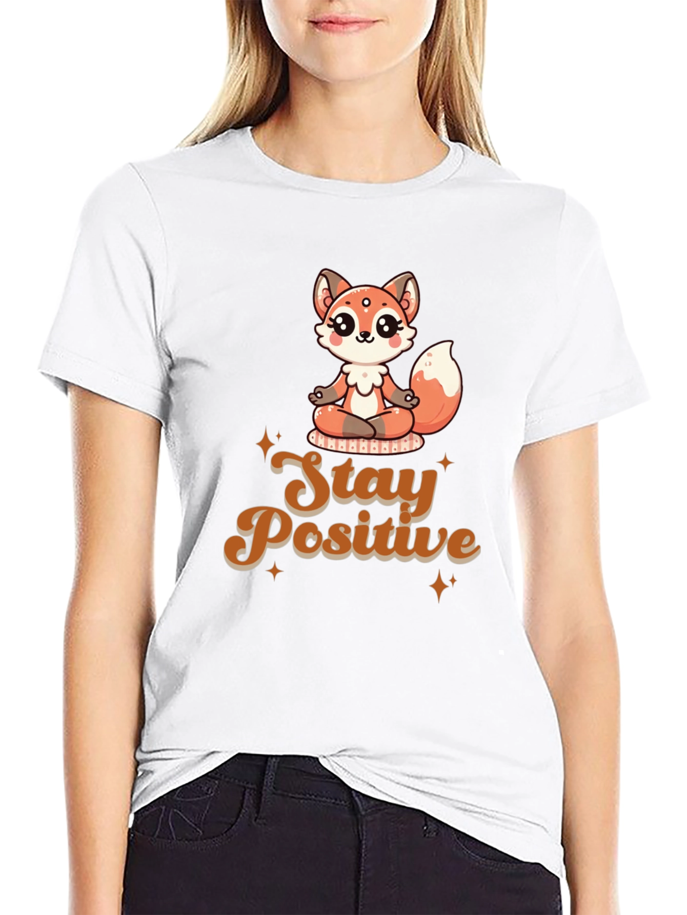 Black Stay Positive Meditation Fox T-Shirt view 9