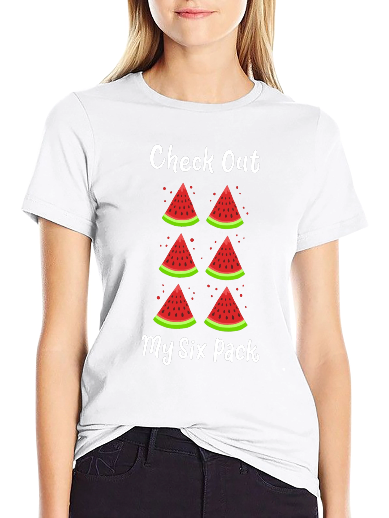 Black Funny Watermelon Six Pack Graphic T-Shirt view 9