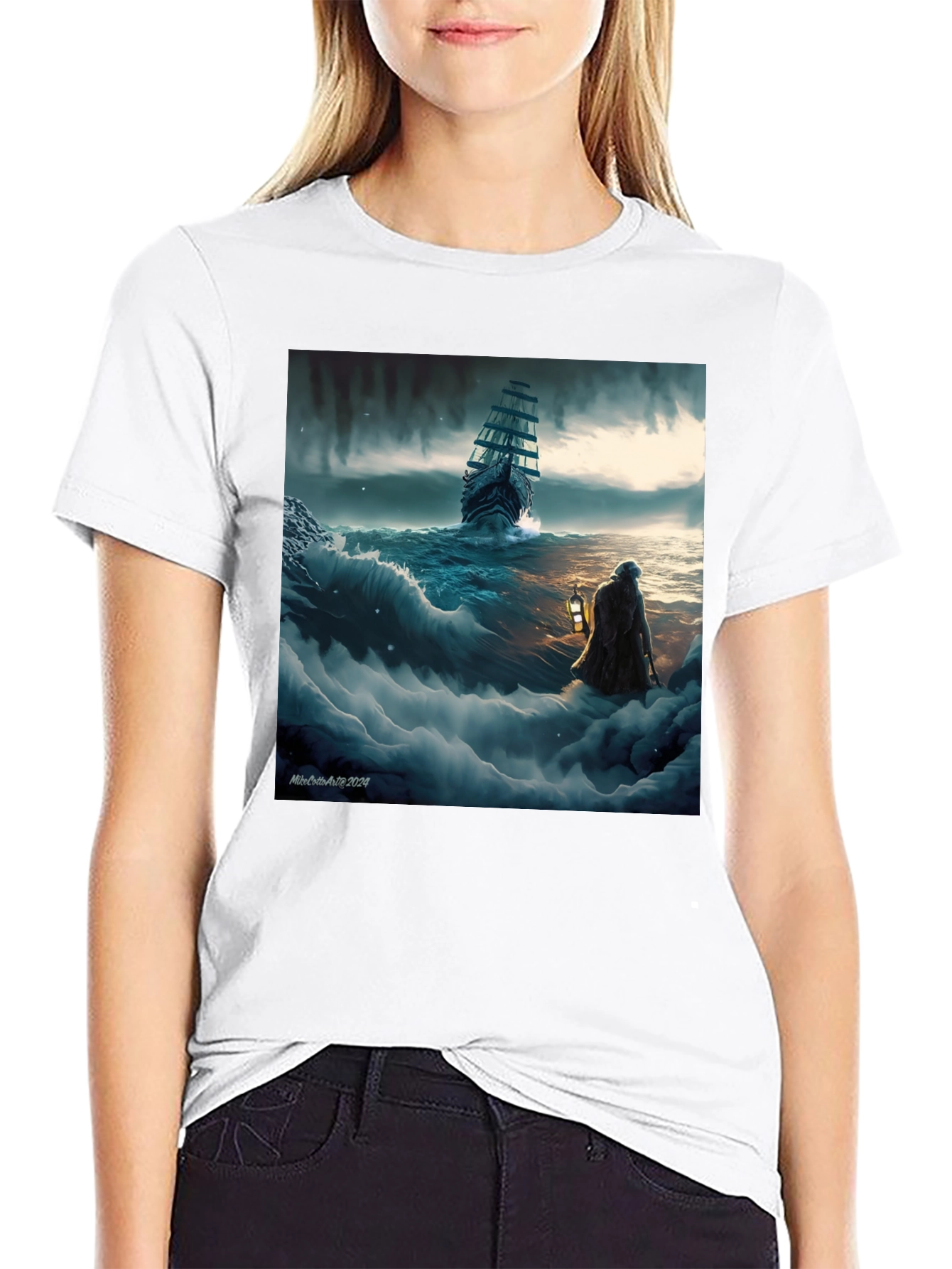 Black Stormy Seas Graphic Tee - Black Cotton Blend view 9