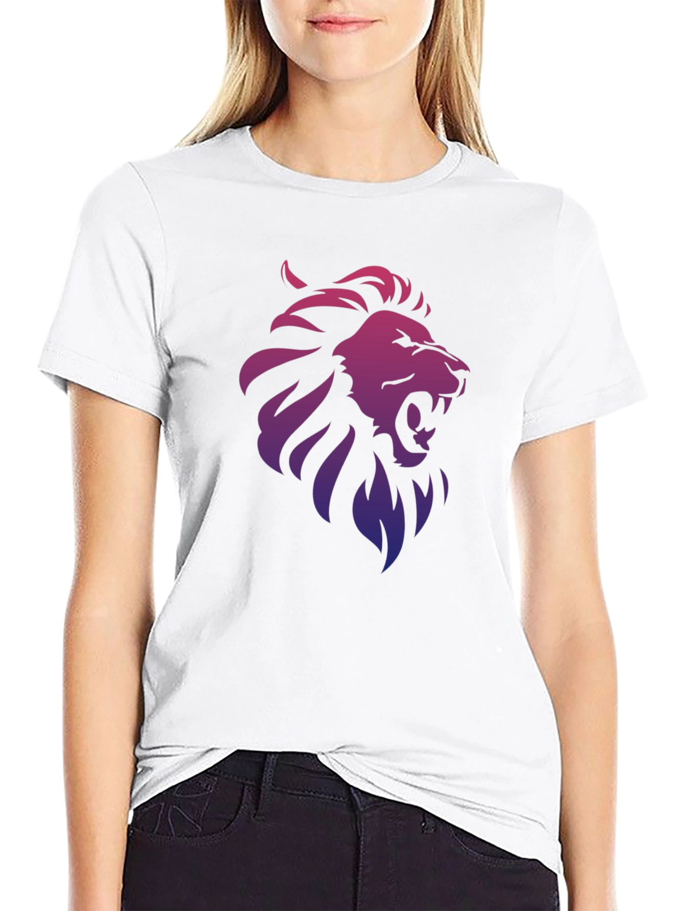 Black Lion Gradient Graphic Print Black T-Shirt view 9