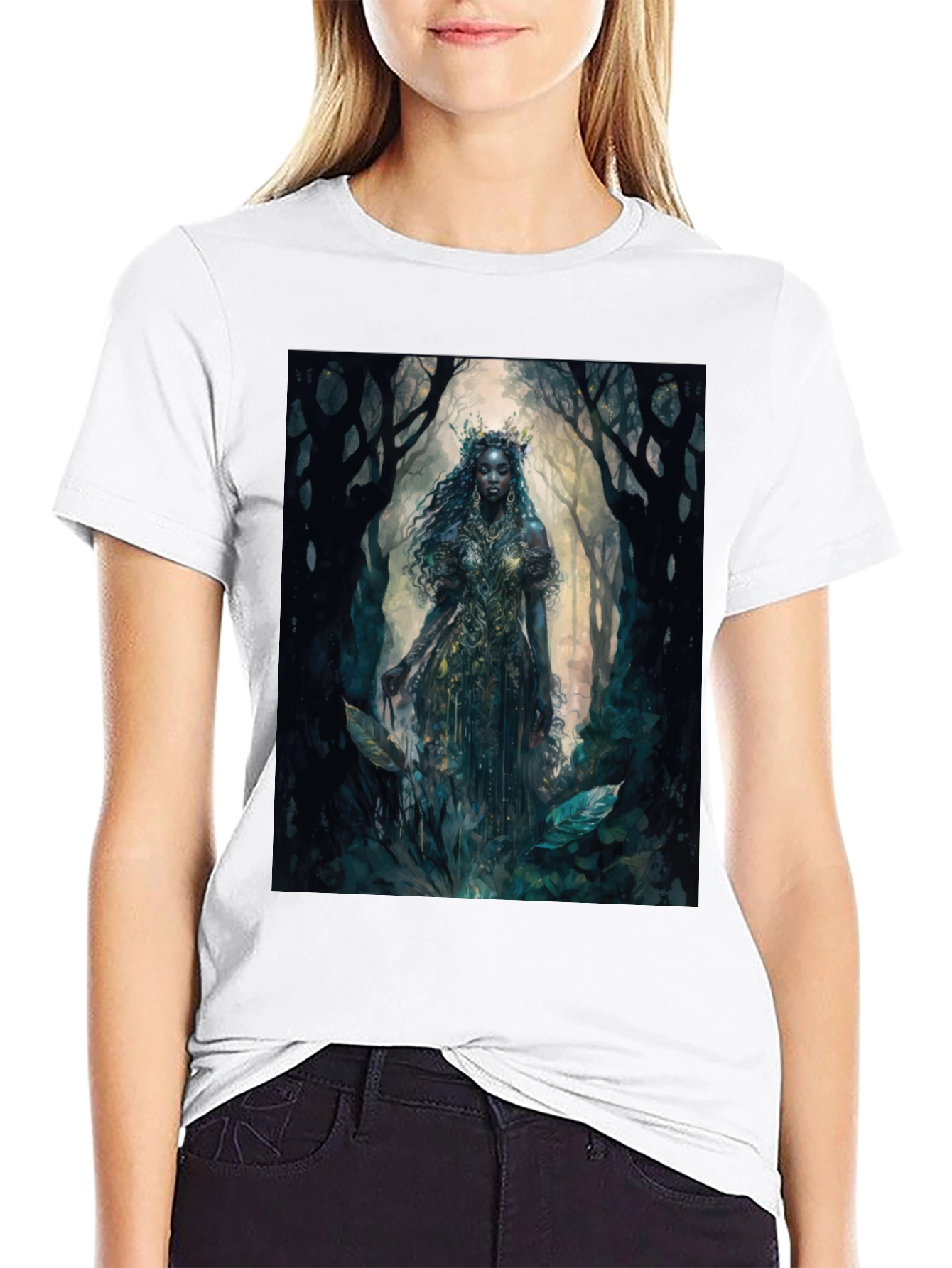 Black Mystic Forest Queen Graphic Tee - Black view 9