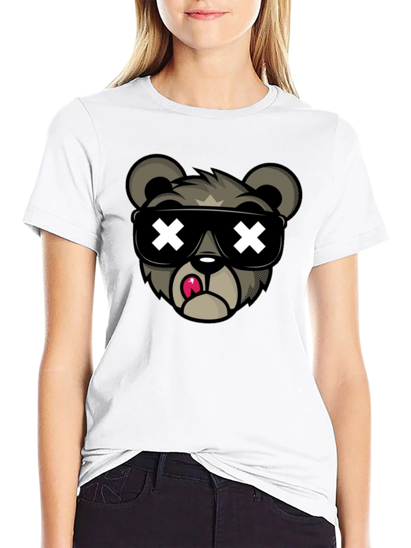 Black Cool Bear Graphic Tee - Black Cotton T-Shirt view 9