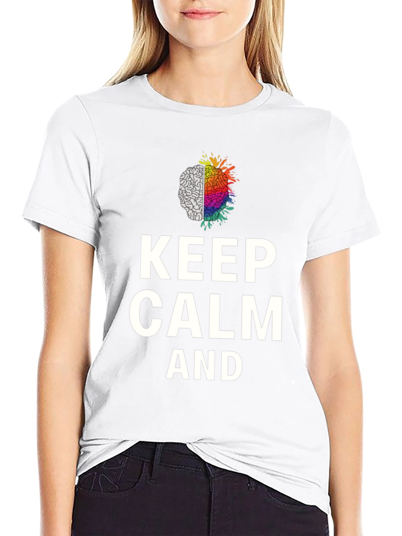 Black Keep Calm Brain Graphic Tee - Soft Cotton Blend view 9