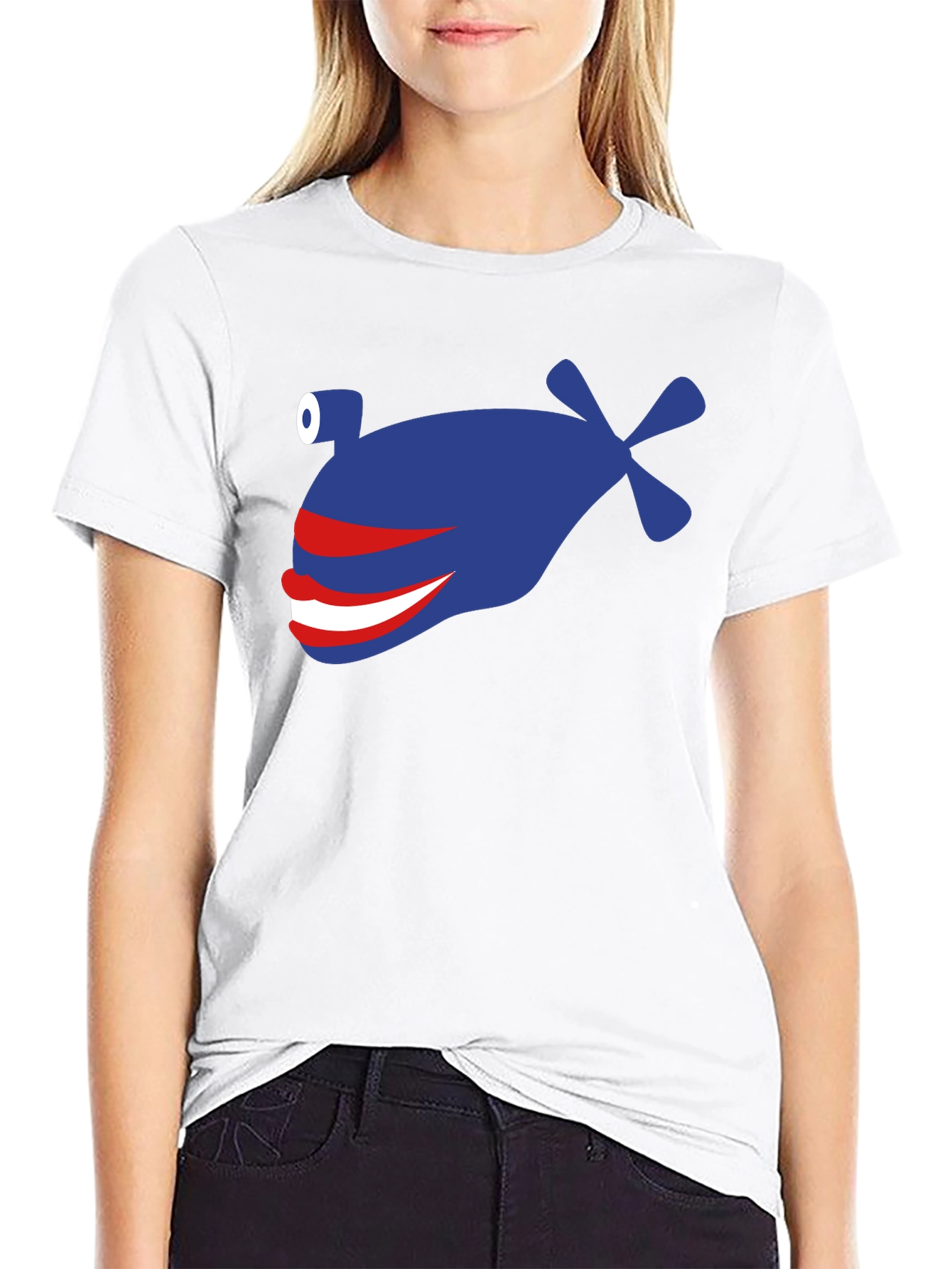 Black Funny Blue Fish Graphic T-Shirt - Crew Neck, Short Sleeve view 9