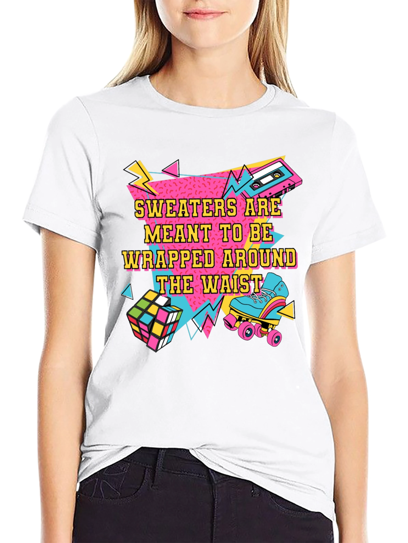 Black Retro 90s "Sweaters Around Waist" Graphic Tee view 9