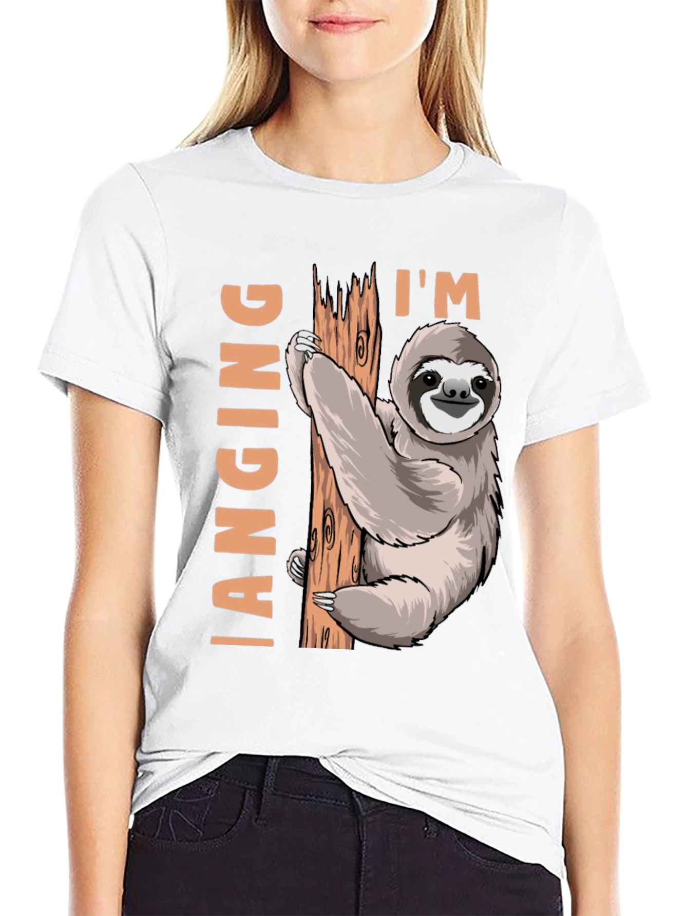 Black I'm Hanging Sloth T-Shirt: Funny Sloth Design view 9
