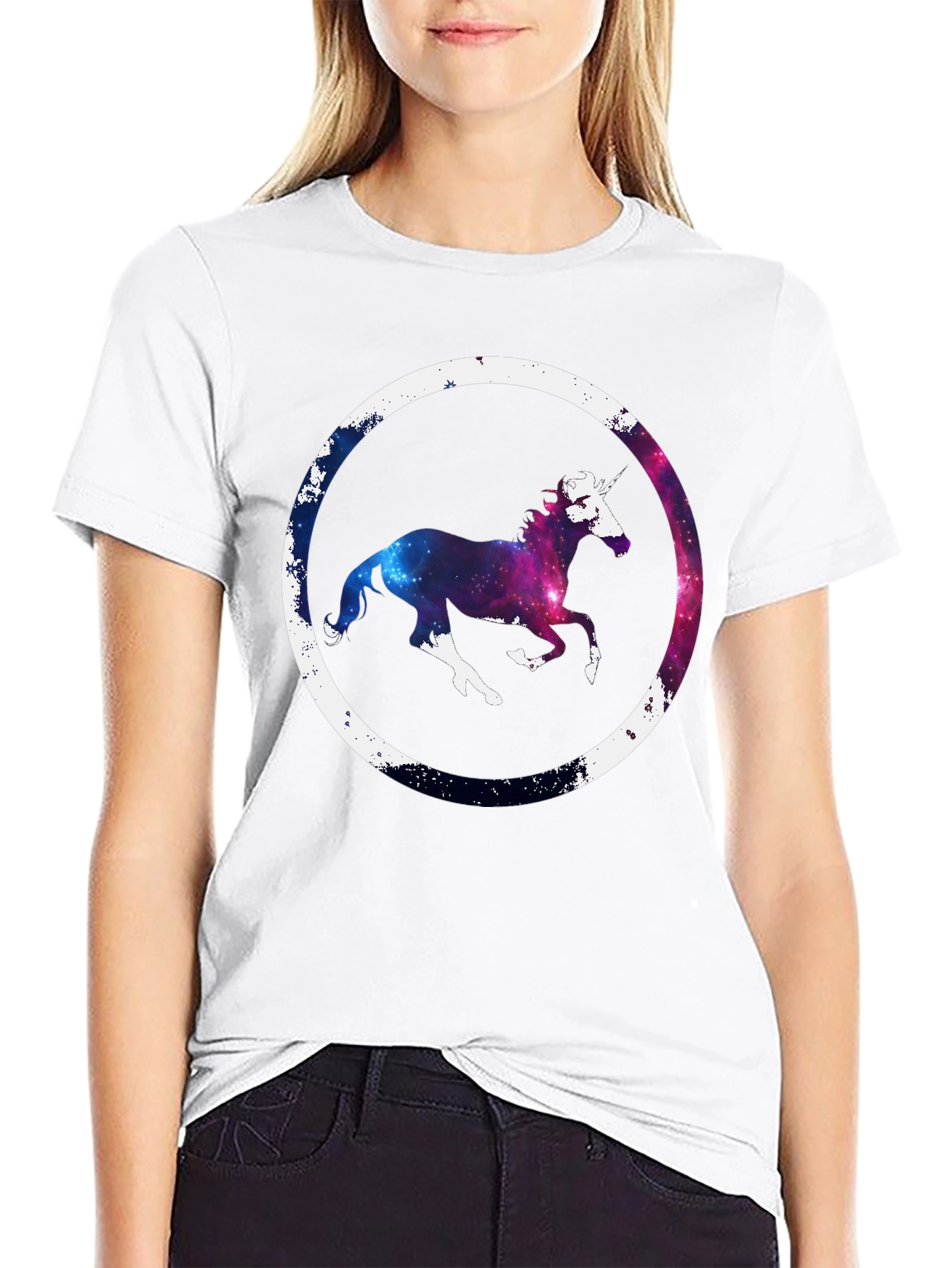 Black Galaxy Unicorn Graphic Tee - Black Cotton Blend view 9