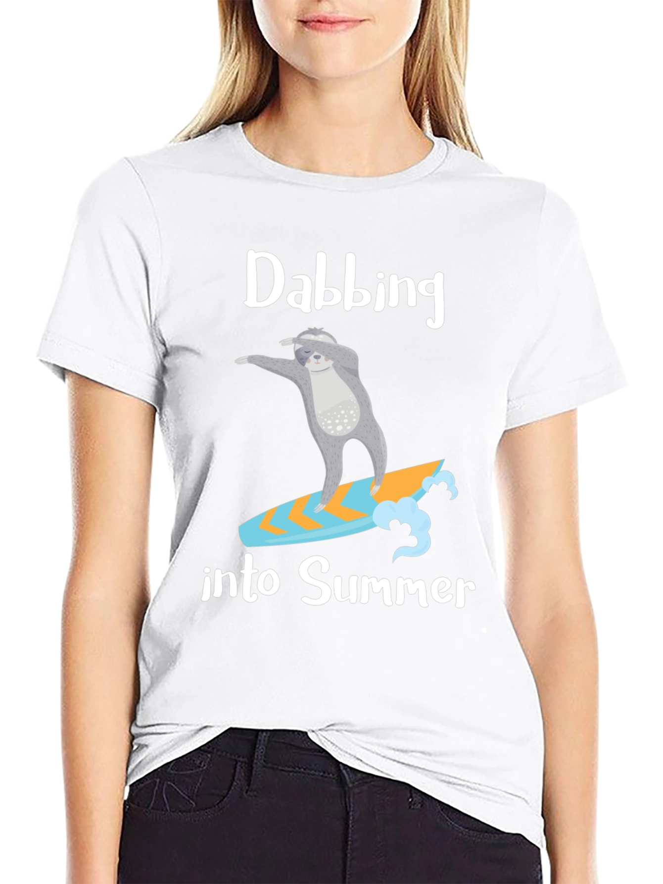 Black Dabbing Sloth Surfing Summer T-Shirt view 9