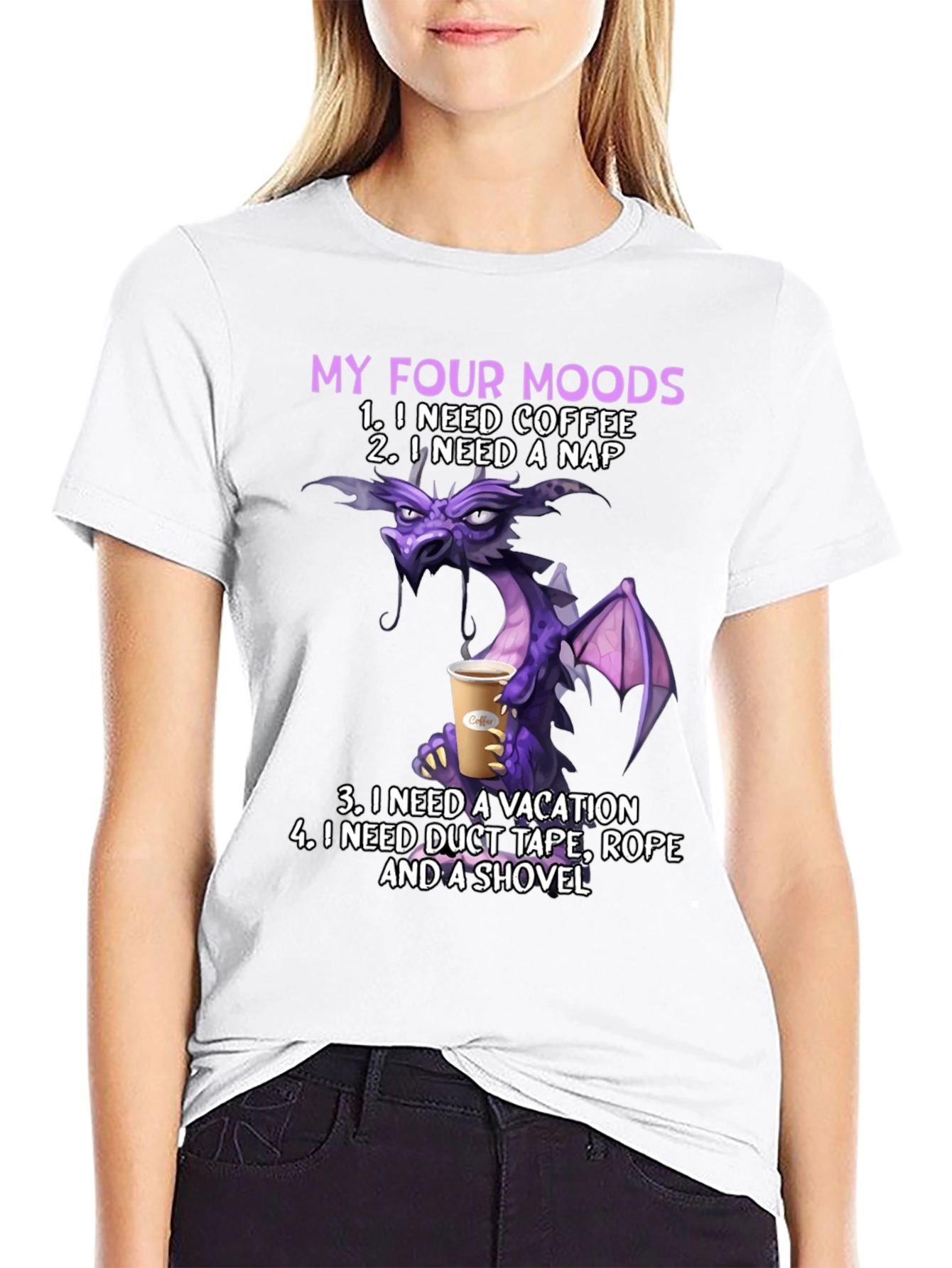 Black My Four Moods Dragon T-Shirt: Coffee, Nap, Vacation, Duct Tape view 9
