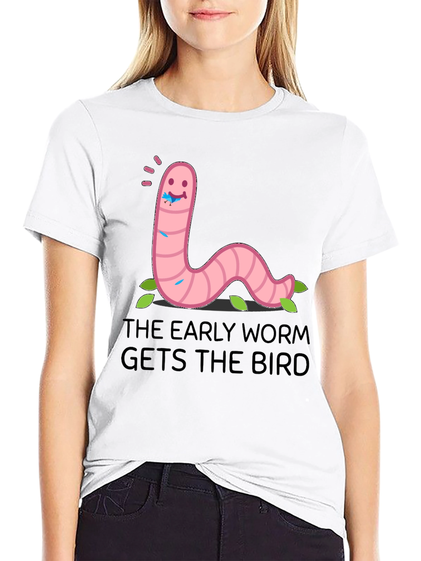 Black Early Worm T-Shirt: Get the Bird Funny Tee view 9