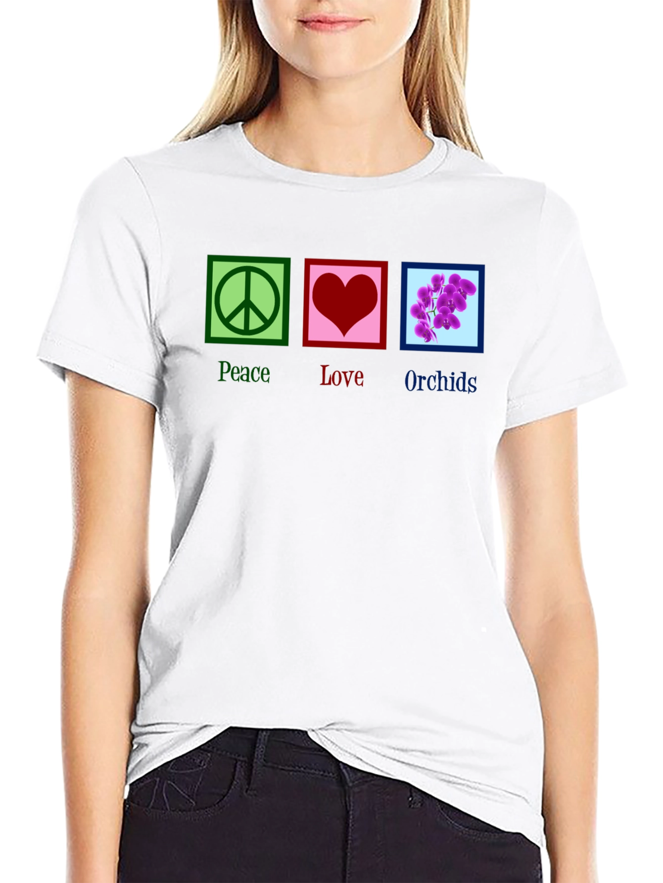 Black Peace Love Orchids T-Shirt view 9