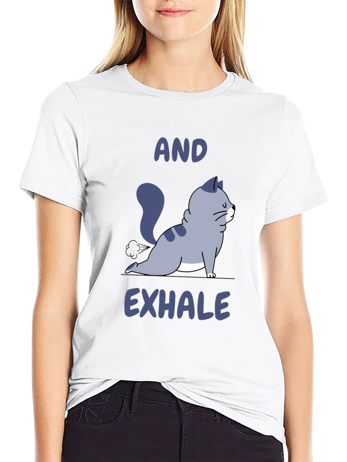Black Yoga Cat Fart And Exhale T-Shirt view 9