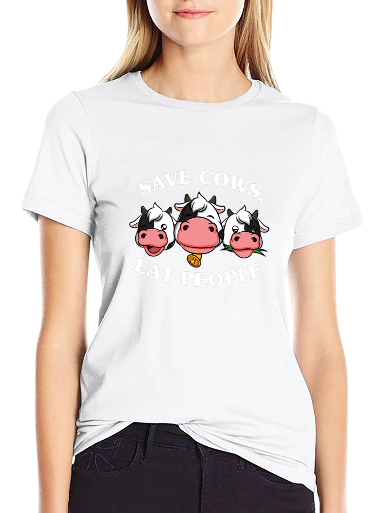 Black Save Cows Eat People Black Graphic T-Shirt view 9