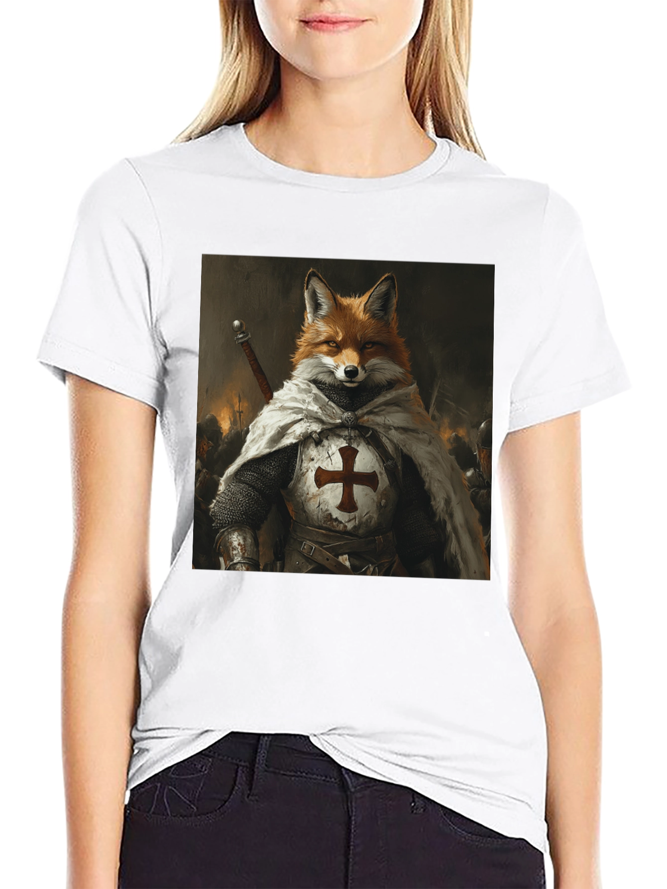 Black Fox Knight Graphic Tee - Medieval Style view 9