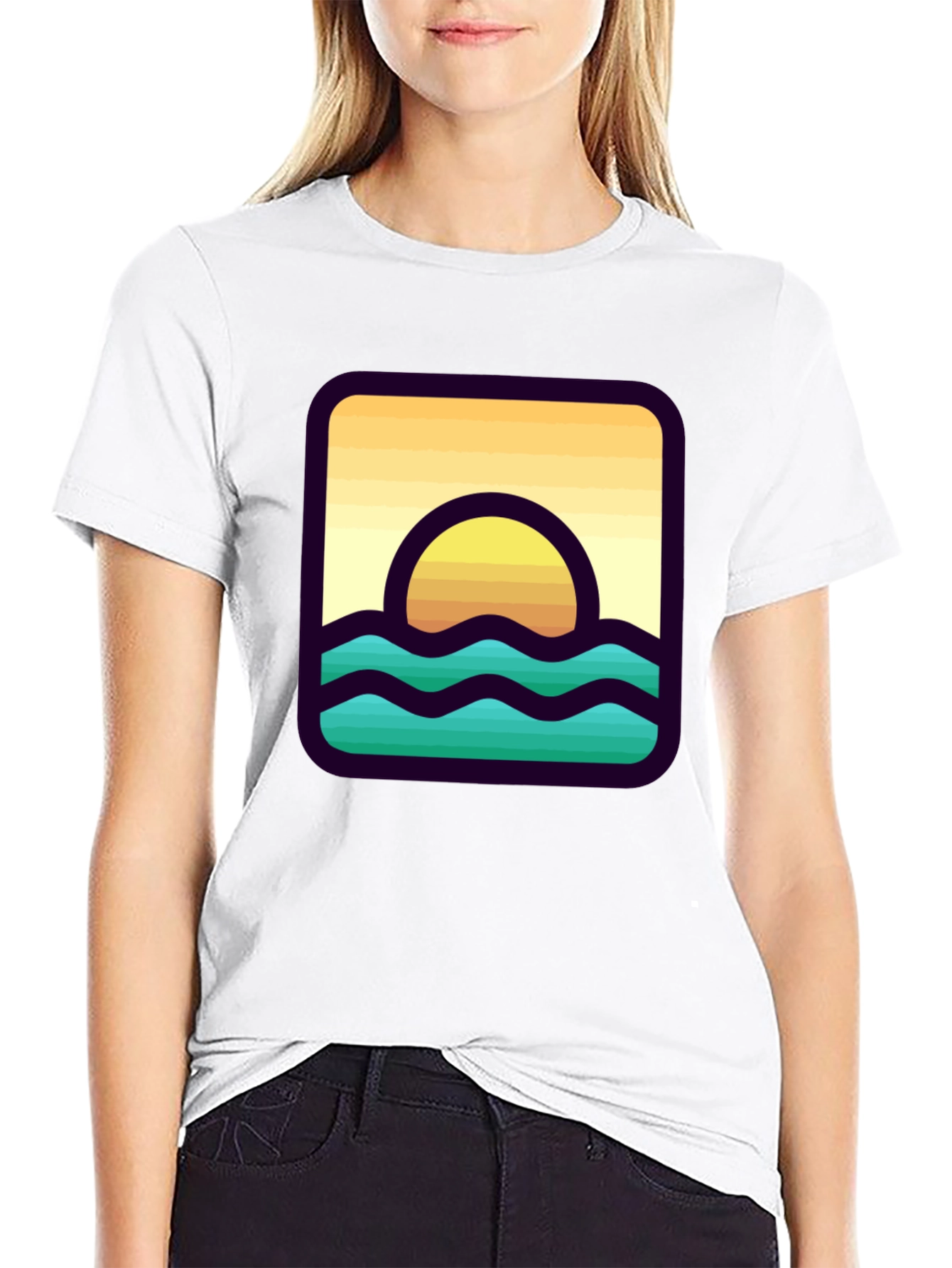 Black Sunset Waves Graphic T-Shirt view 9