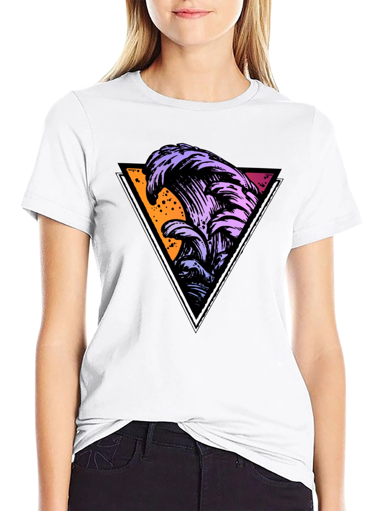 Black Retro Wave Triangle Graphic Tee - Black view 9