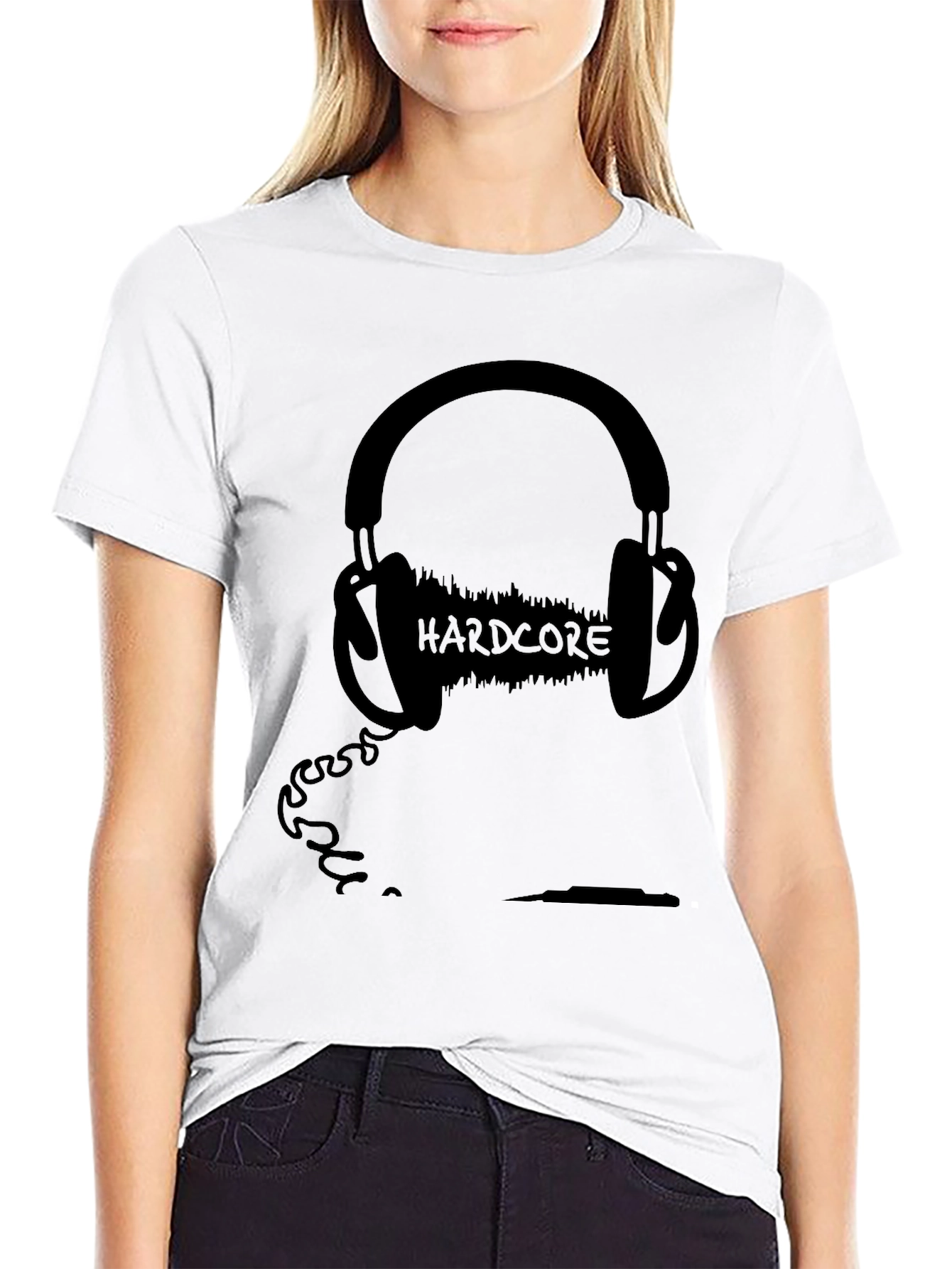 Black Hardcore Music Headphone Graphic Tee - Black Cotton Blend view 9