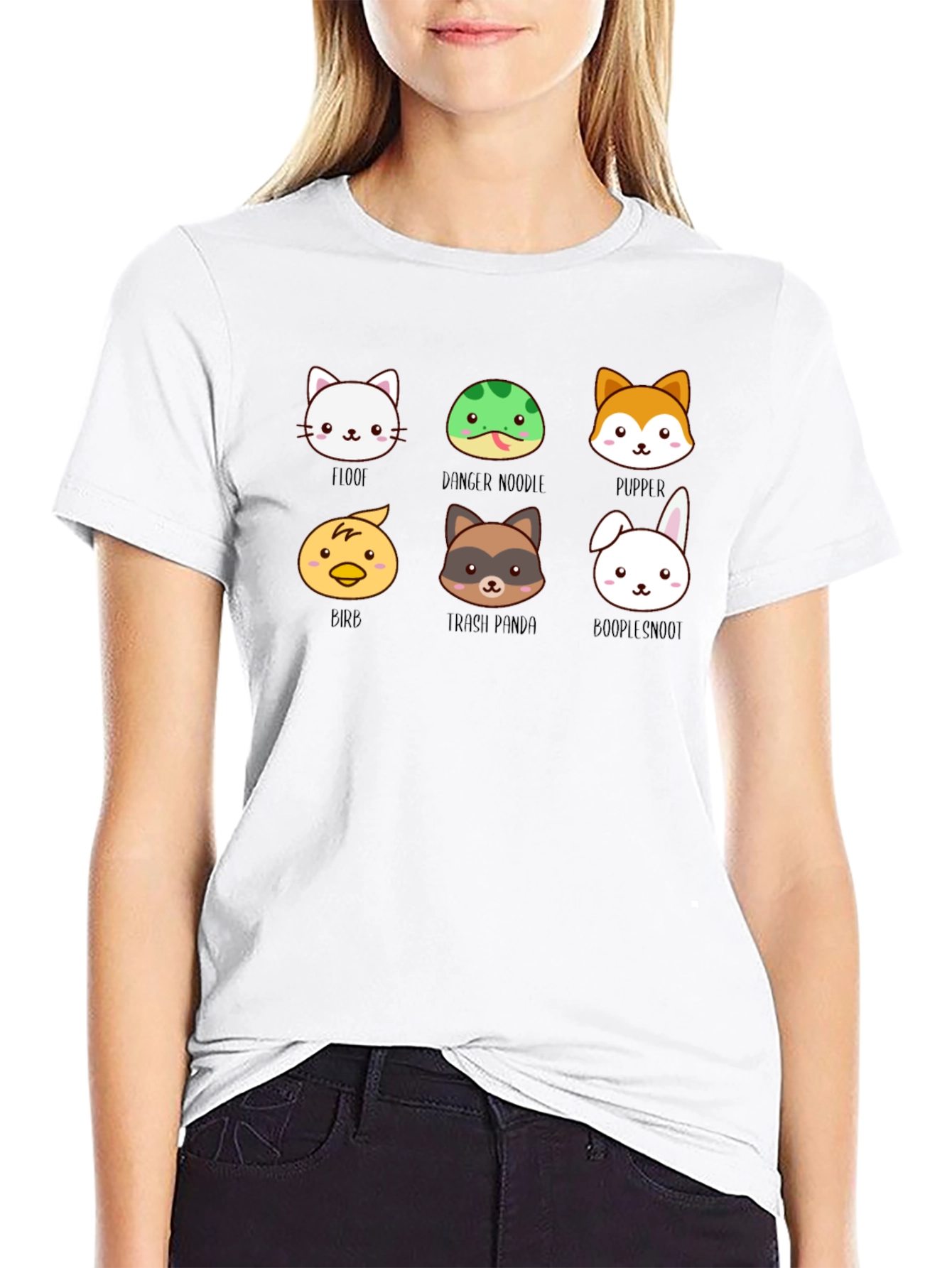 Black Cute Animal Faces Black T-Shirt view 9