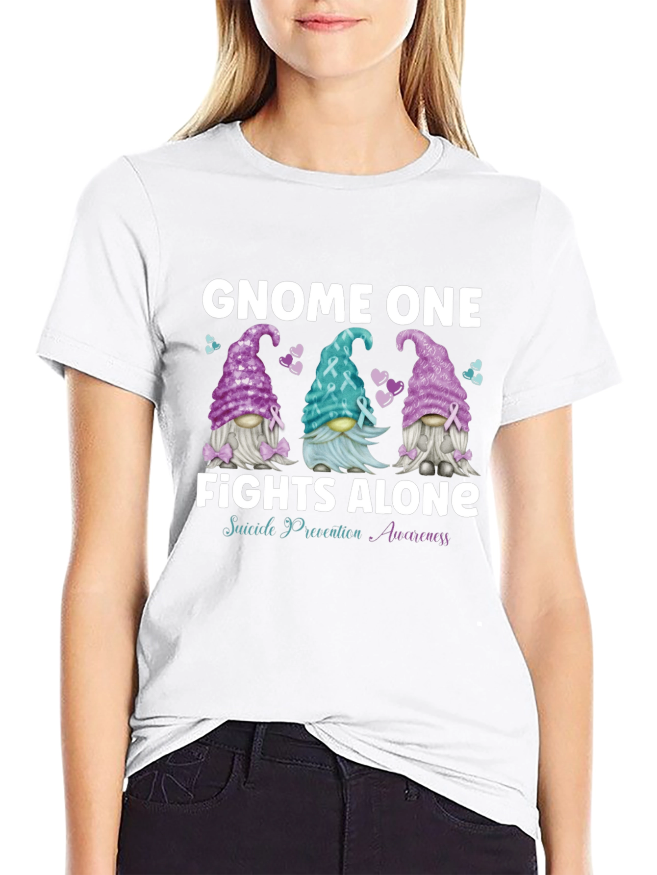 Black Gnome One Fights Alone Suicide Awareness T-Shirt view 9
