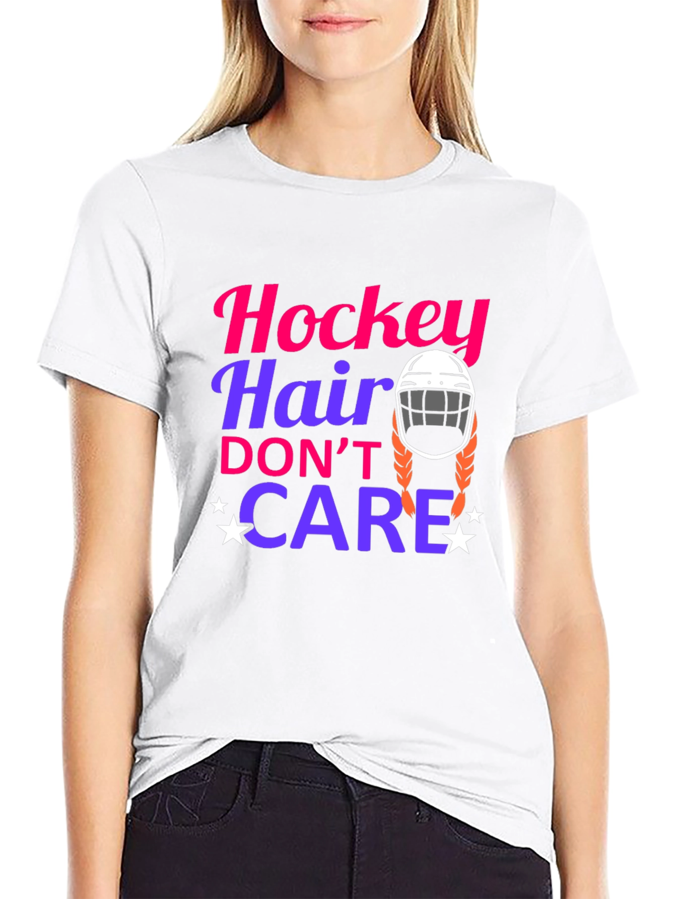 Black Hockey Hair Don't Care Graphic Tee view 9