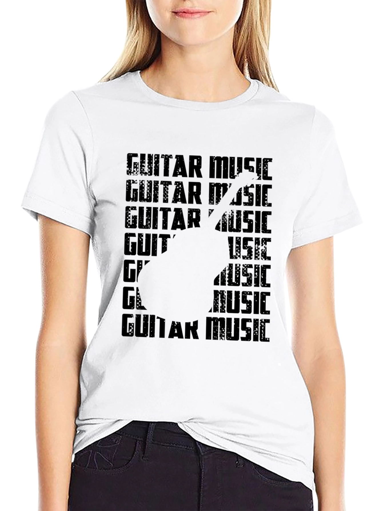 Black Guitar Music Graphic Tee - Black Casual T-Shirt view 9