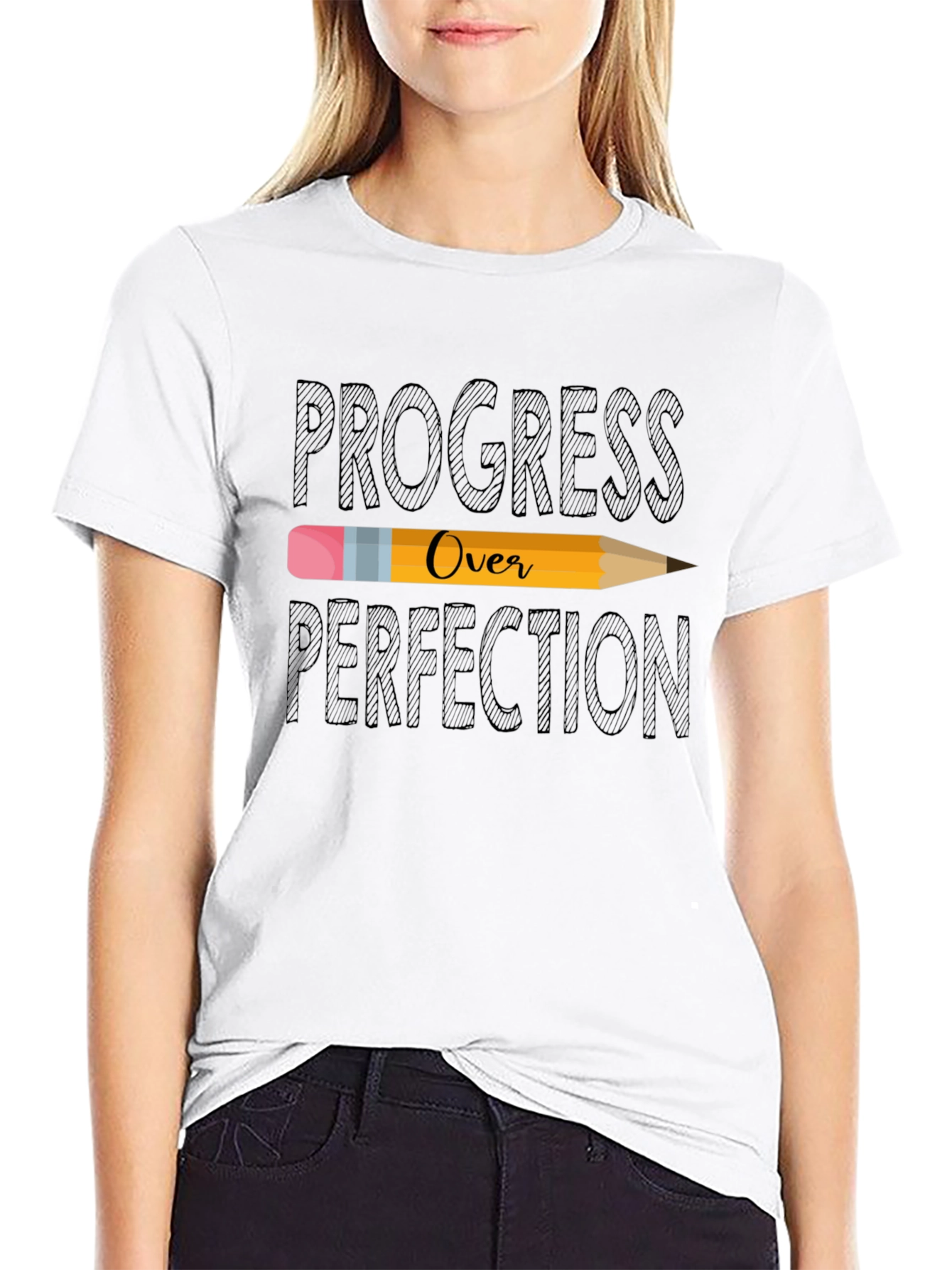 Black Progress Over Perfection Tee view 9