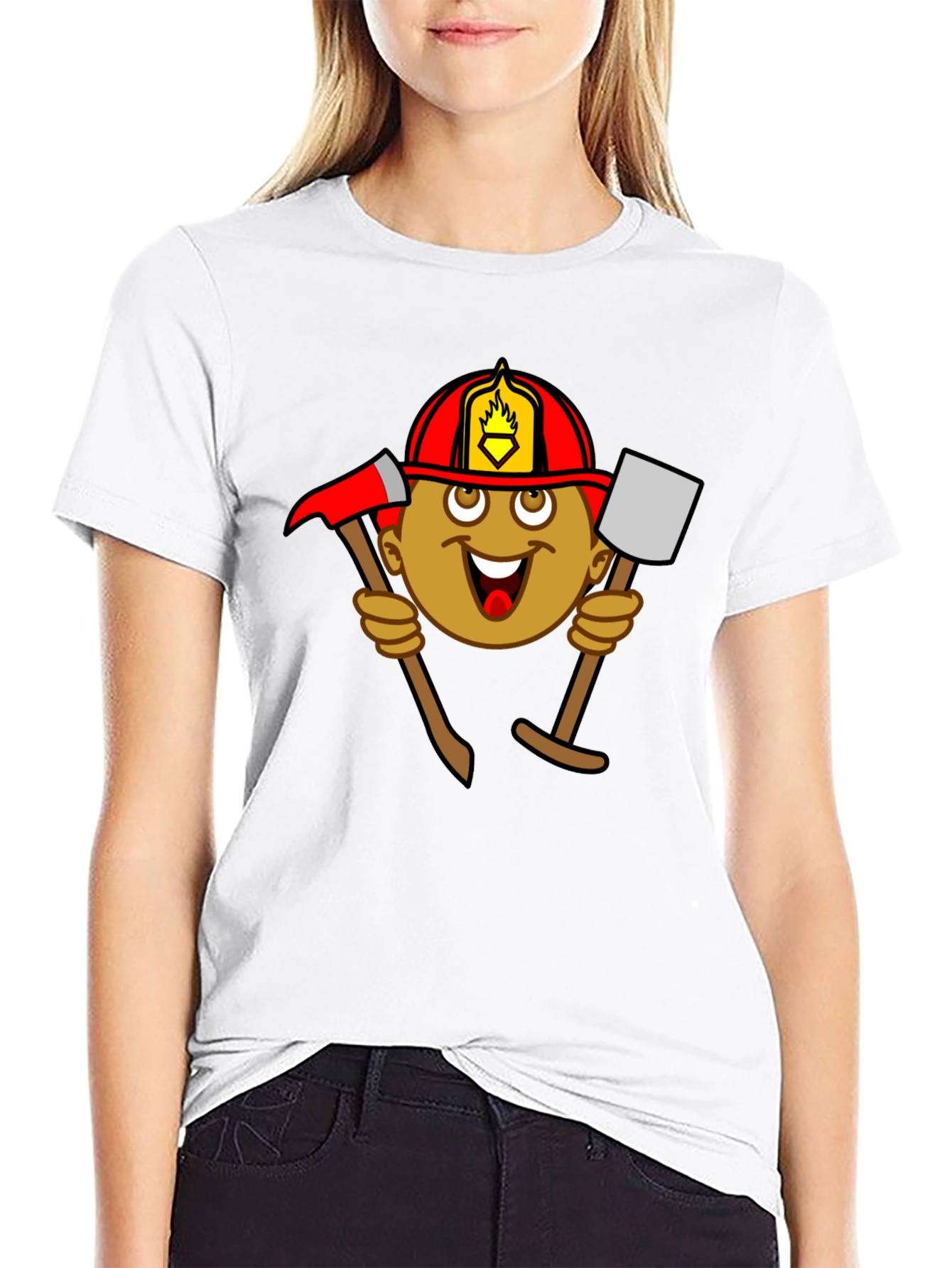 Black Firefighter Cartoon Graphic Tee - Black view 9