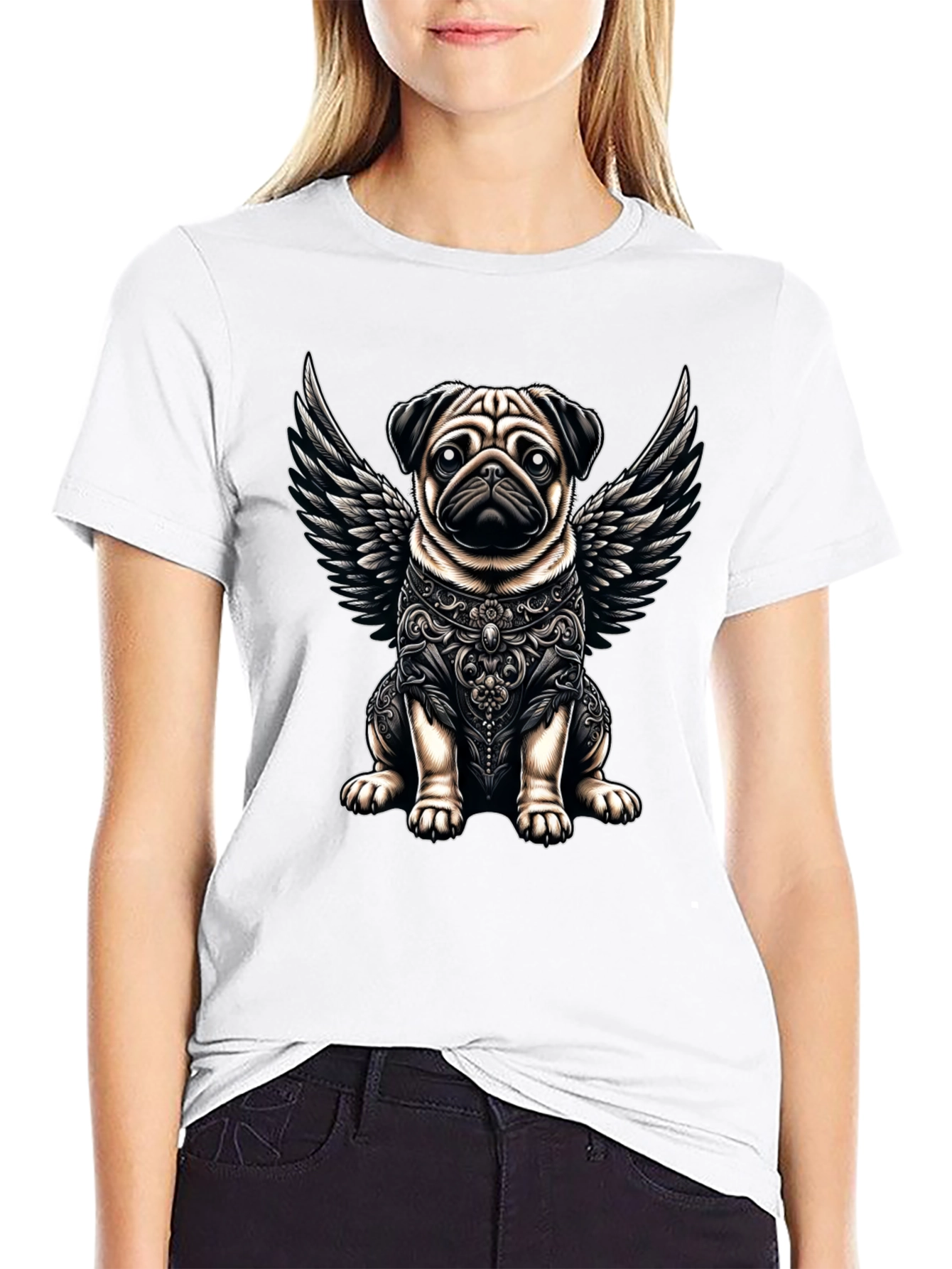 Black Angel Pug Graphic Tee - Stylish Black T-Shirt view 9
