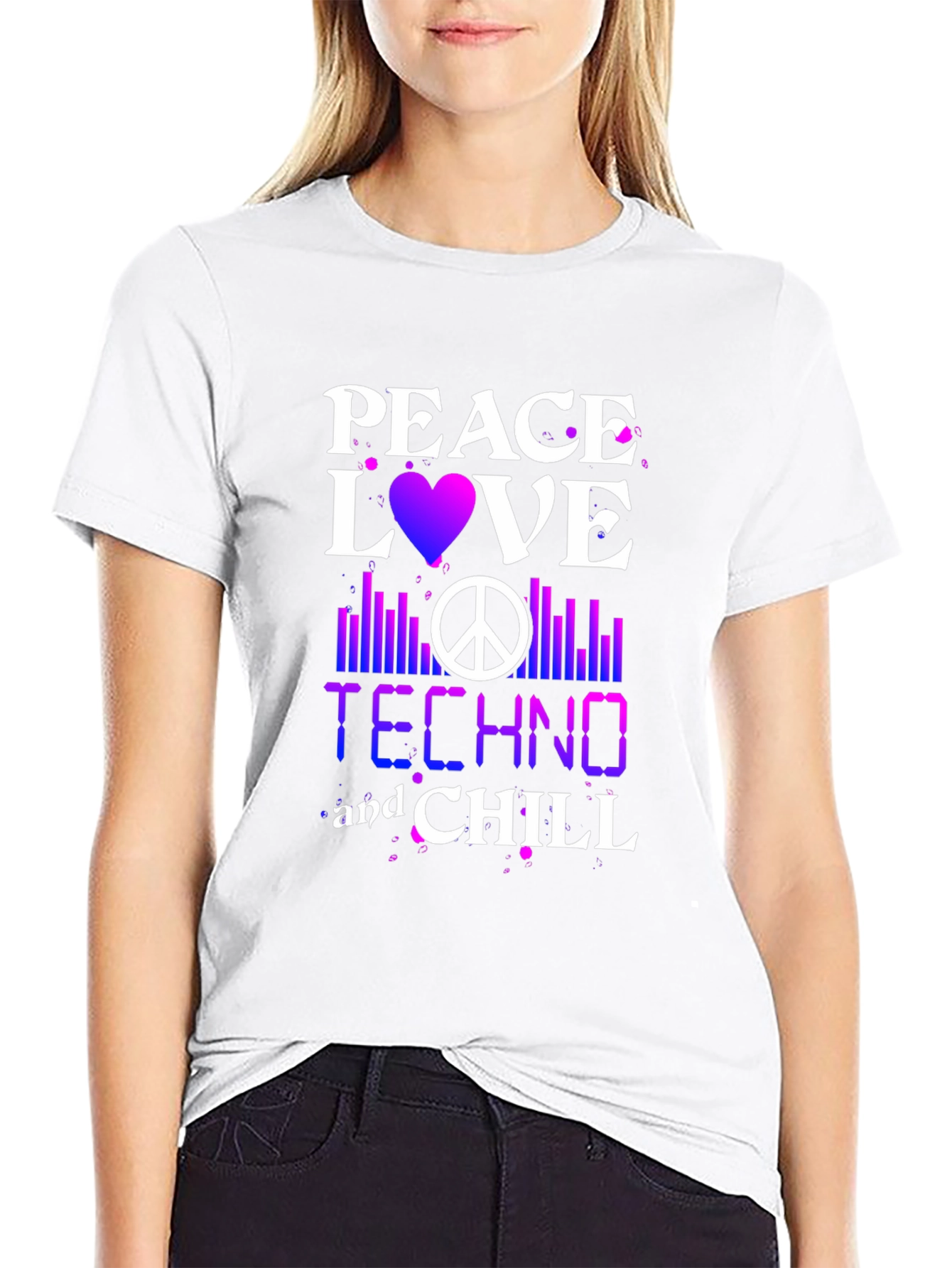 Black Peace Love Techno Chill T-Shirt view 9