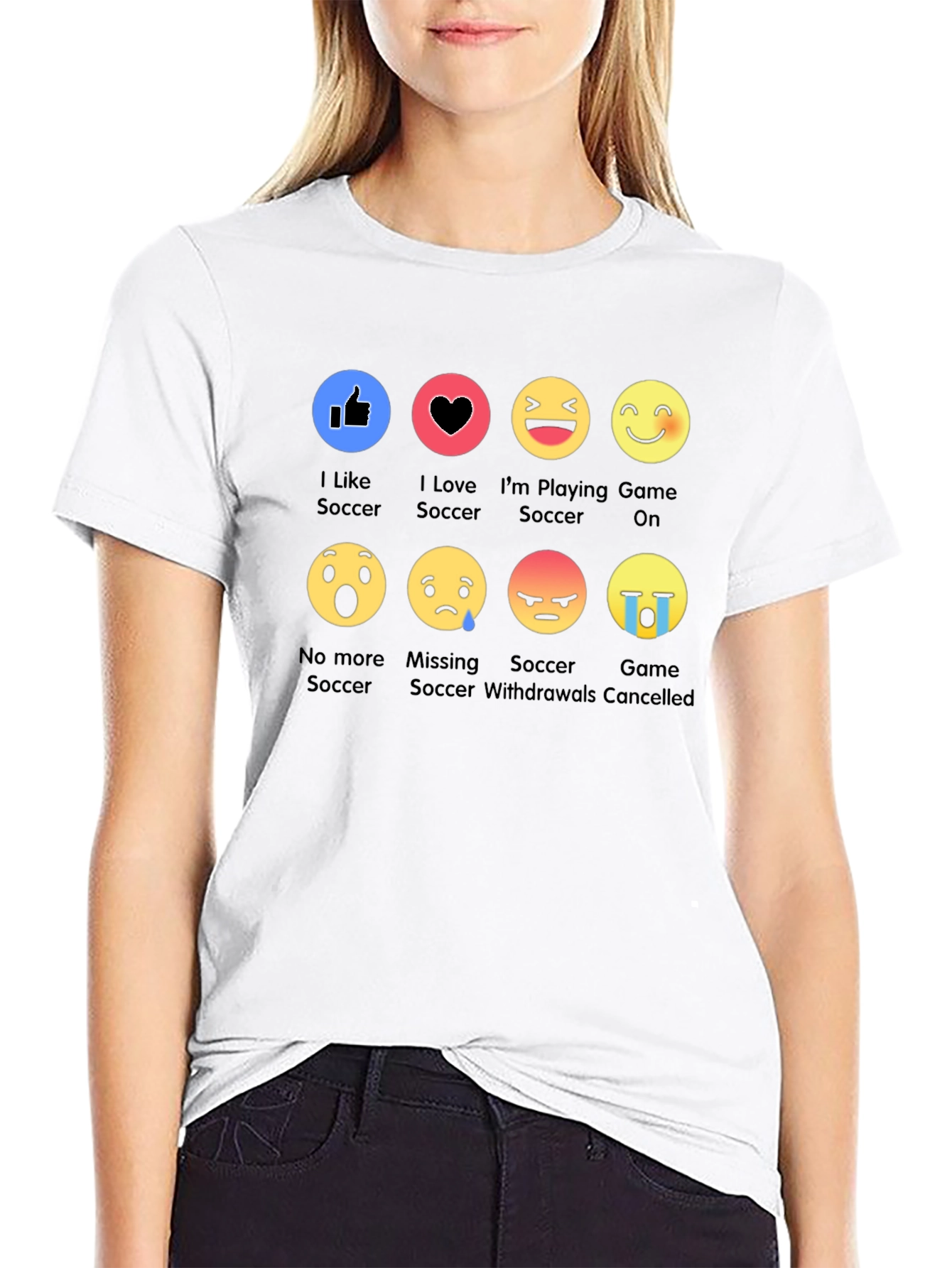 Black Soccer Emoji Black T-Shirt: I Like Soccer Graphic Tee view 9