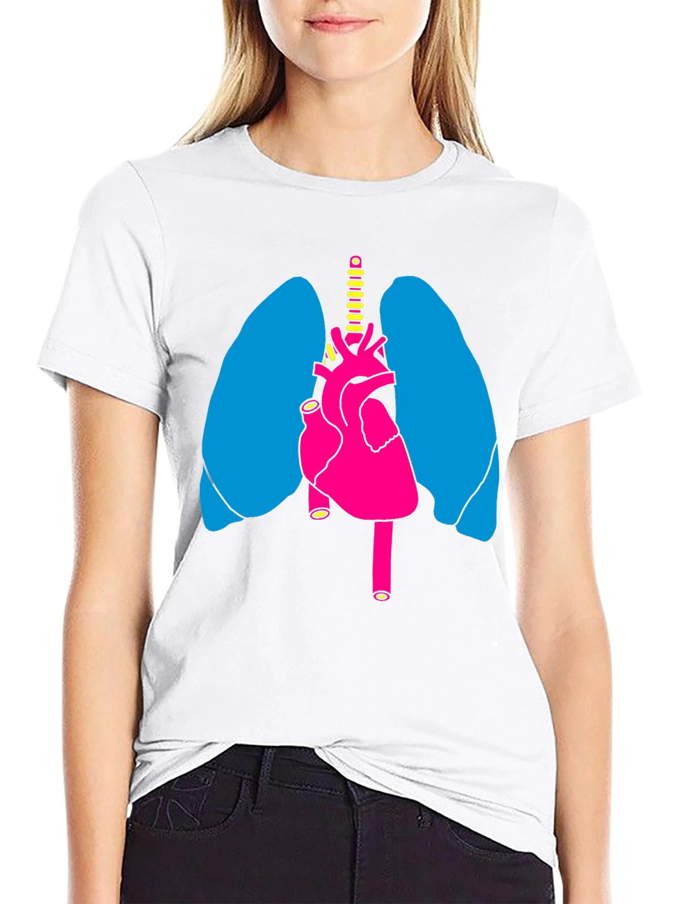 Black Anatomy Heart Lungs Graphic Tee - Black Unisex Shirt view 9